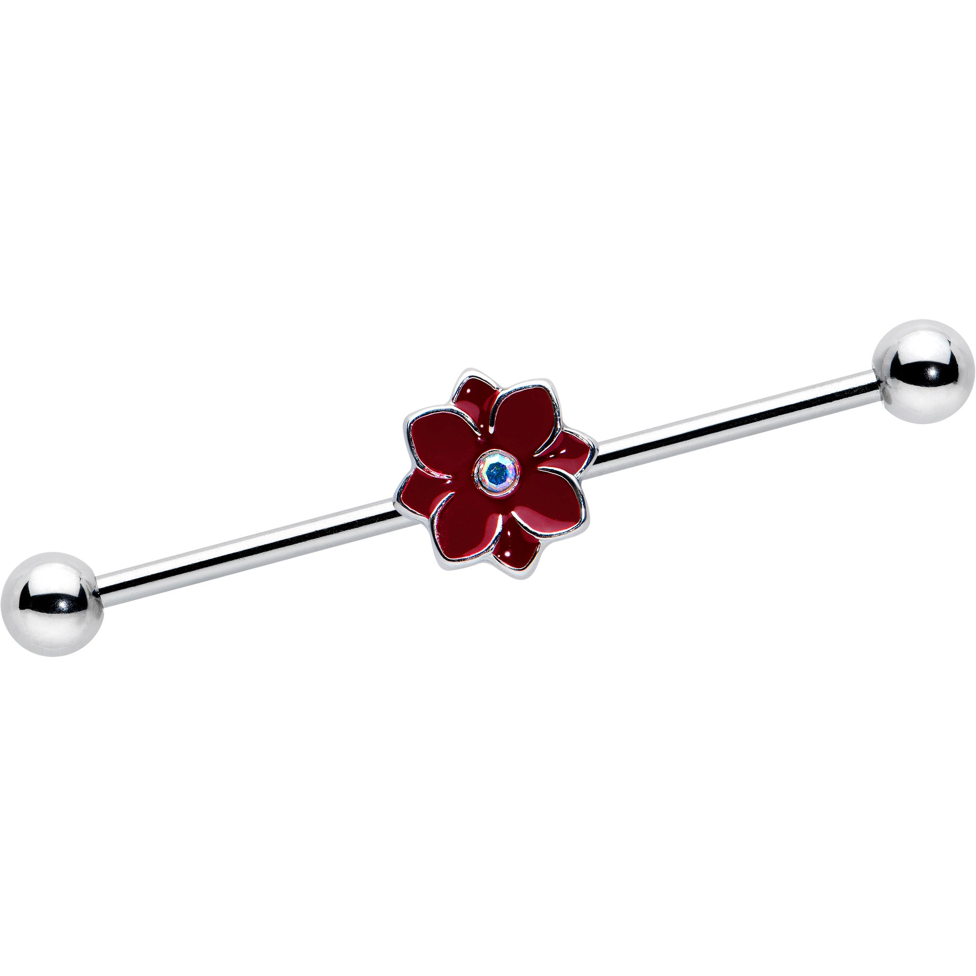 14 Gauge Aurora Gem Poinsettia Flower Festive Industrial Barbell 38mm