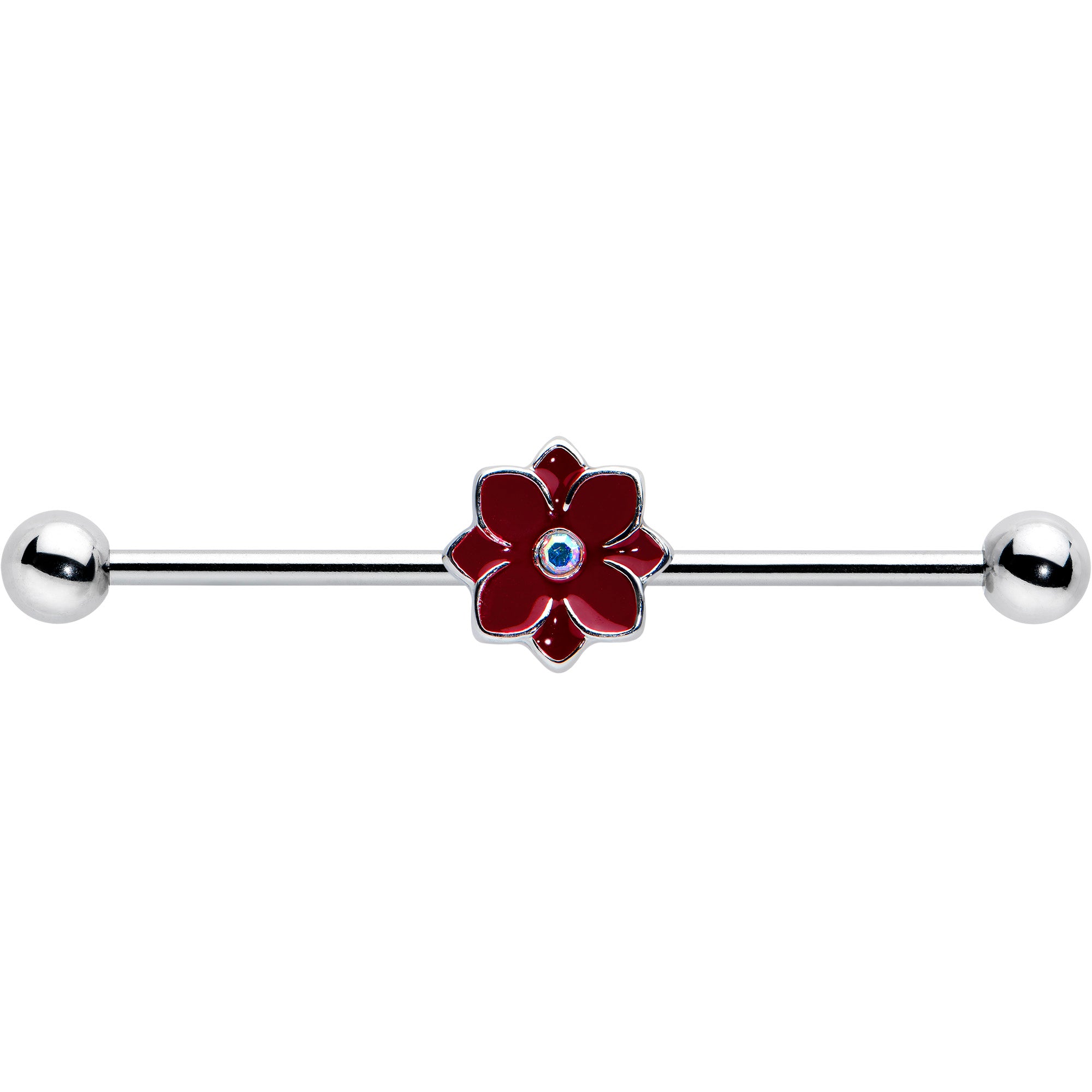 14 Gauge Aurora Gem Poinsettia Flower Festive Industrial Barbell 38mm