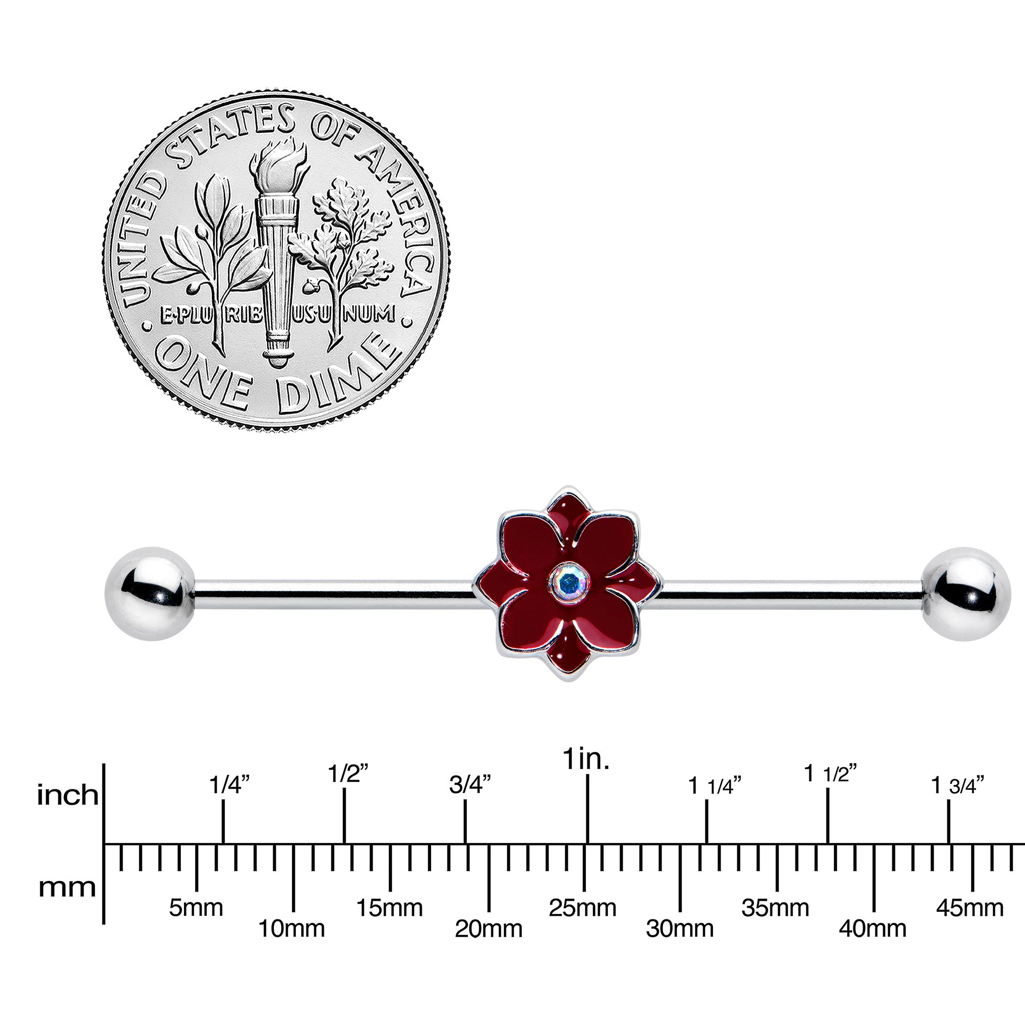 14 Gauge Aurora Gem Poinsettia Flower Festive Industrial Barbell 38mm