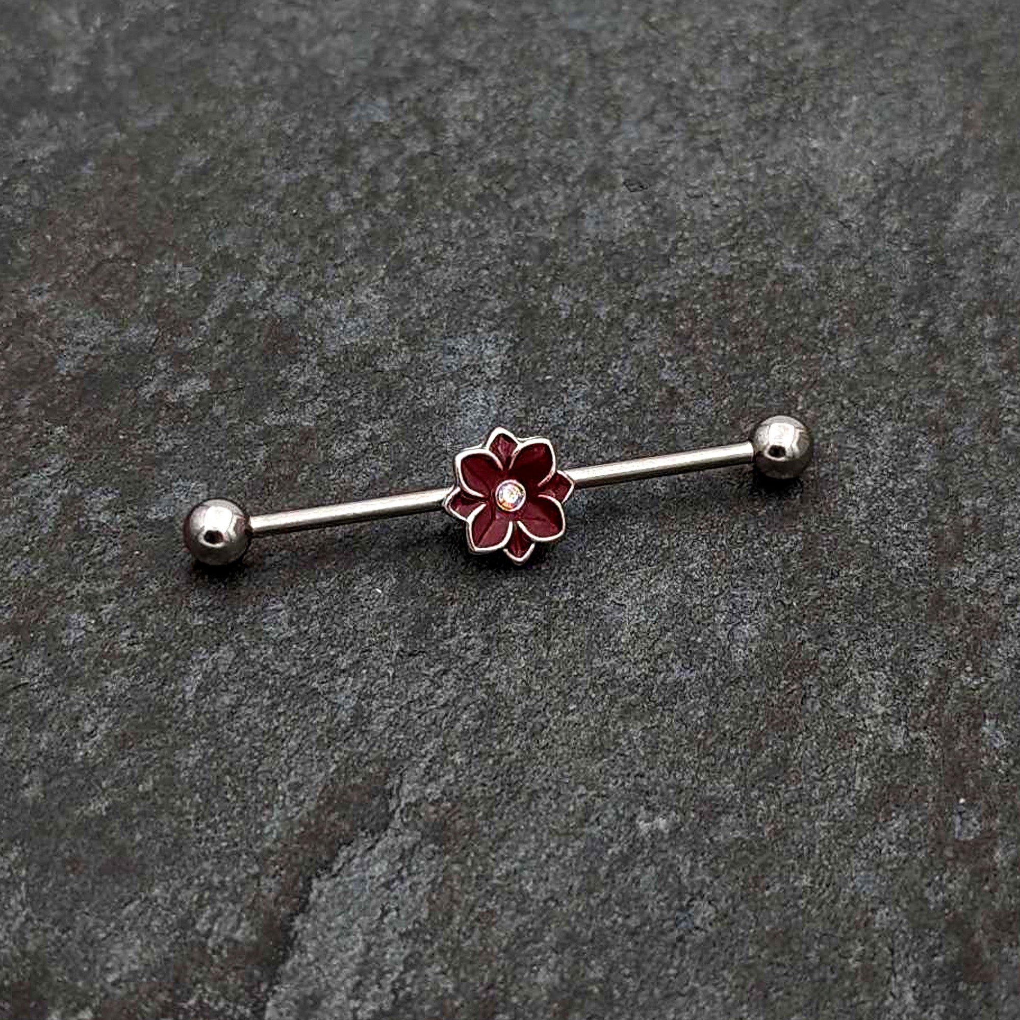 14 Gauge Aurora Gem Poinsettia Flower Festive Industrial Barbell 38mm