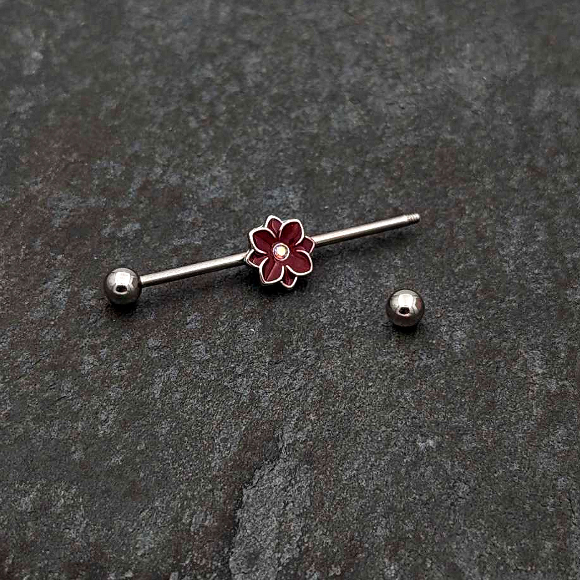 14 Gauge Aurora Gem Poinsettia Flower Festive Industrial Barbell 38mm