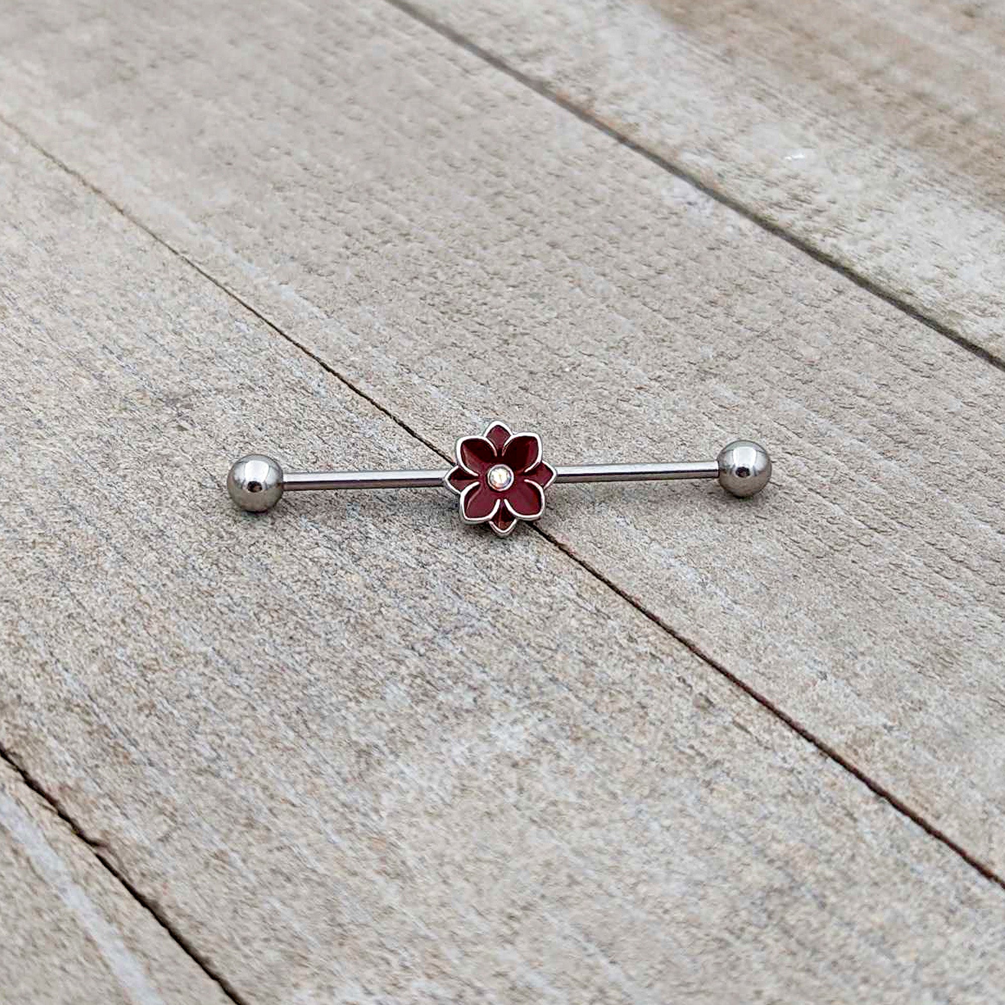 14 Gauge Aurora Gem Poinsettia Flower Festive Industrial Barbell 38mm