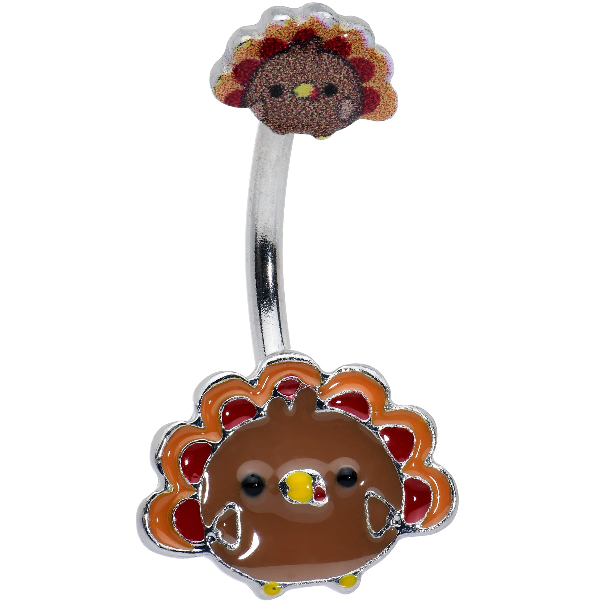 Cute Colorful Turkey Thanksgiving Double Mount Belly Ring