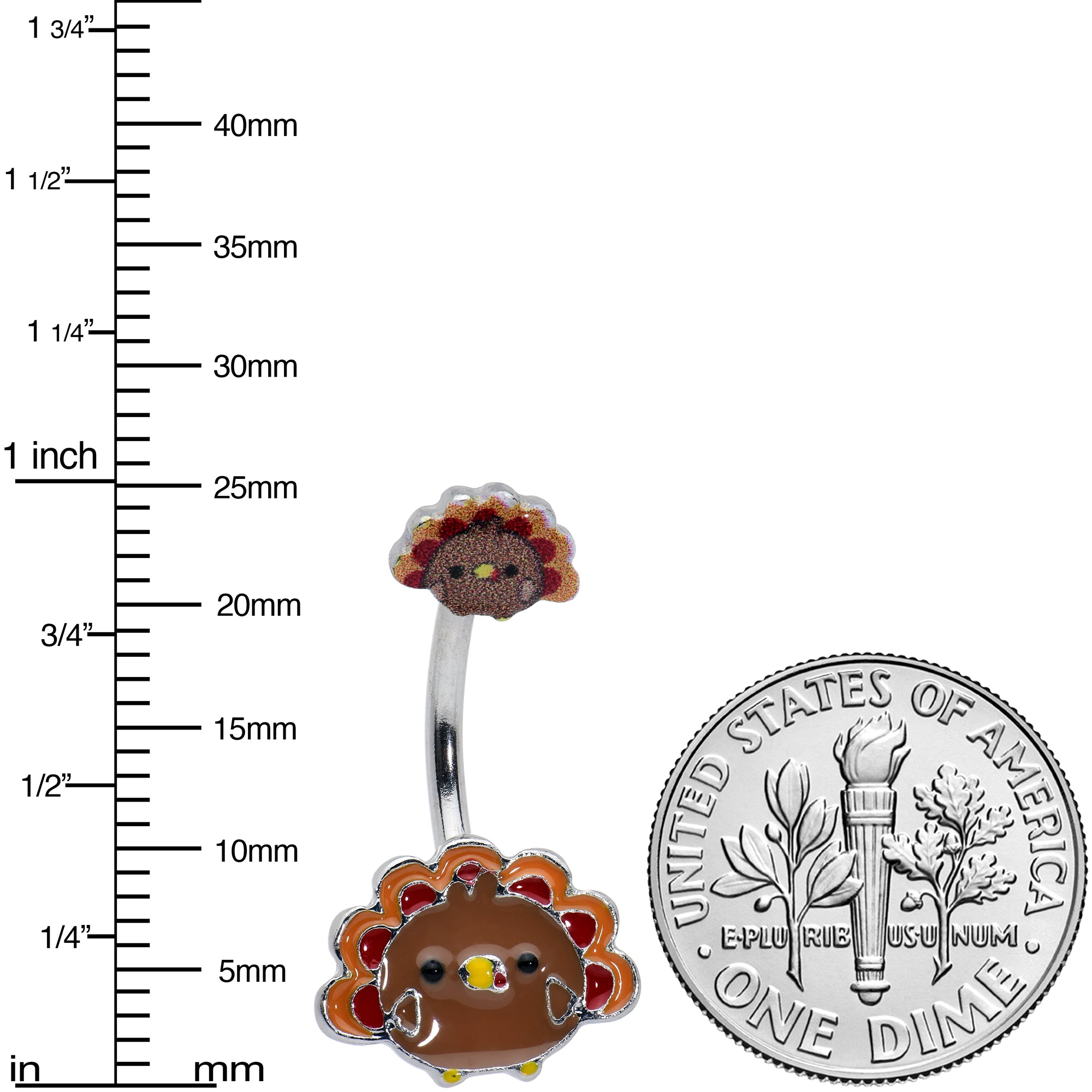 Cute Colorful Turkey Thanksgiving Double Mount Belly Ring