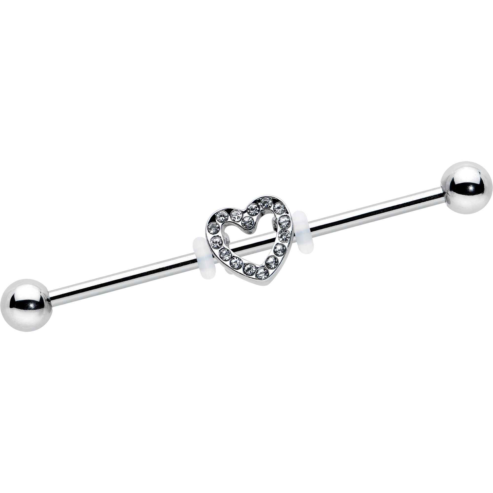 14 Gauge Clear Gem Open Heart Valentine Industrial Barbell 38mm