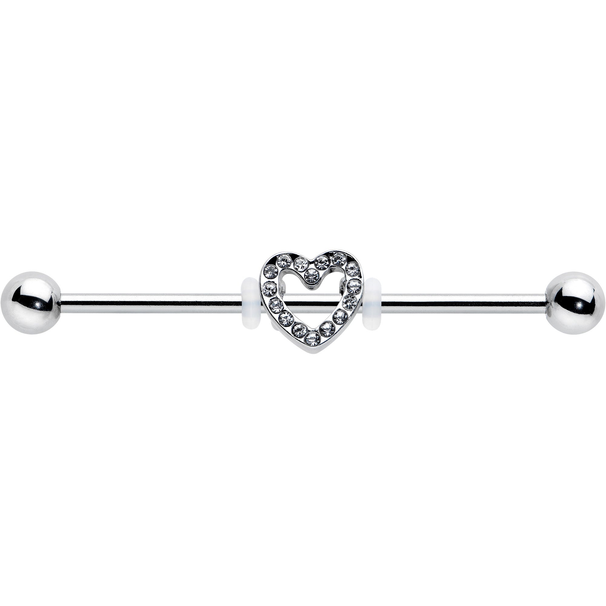 14 Gauge Clear Gem Open Heart Valentine Industrial Barbell 38mm