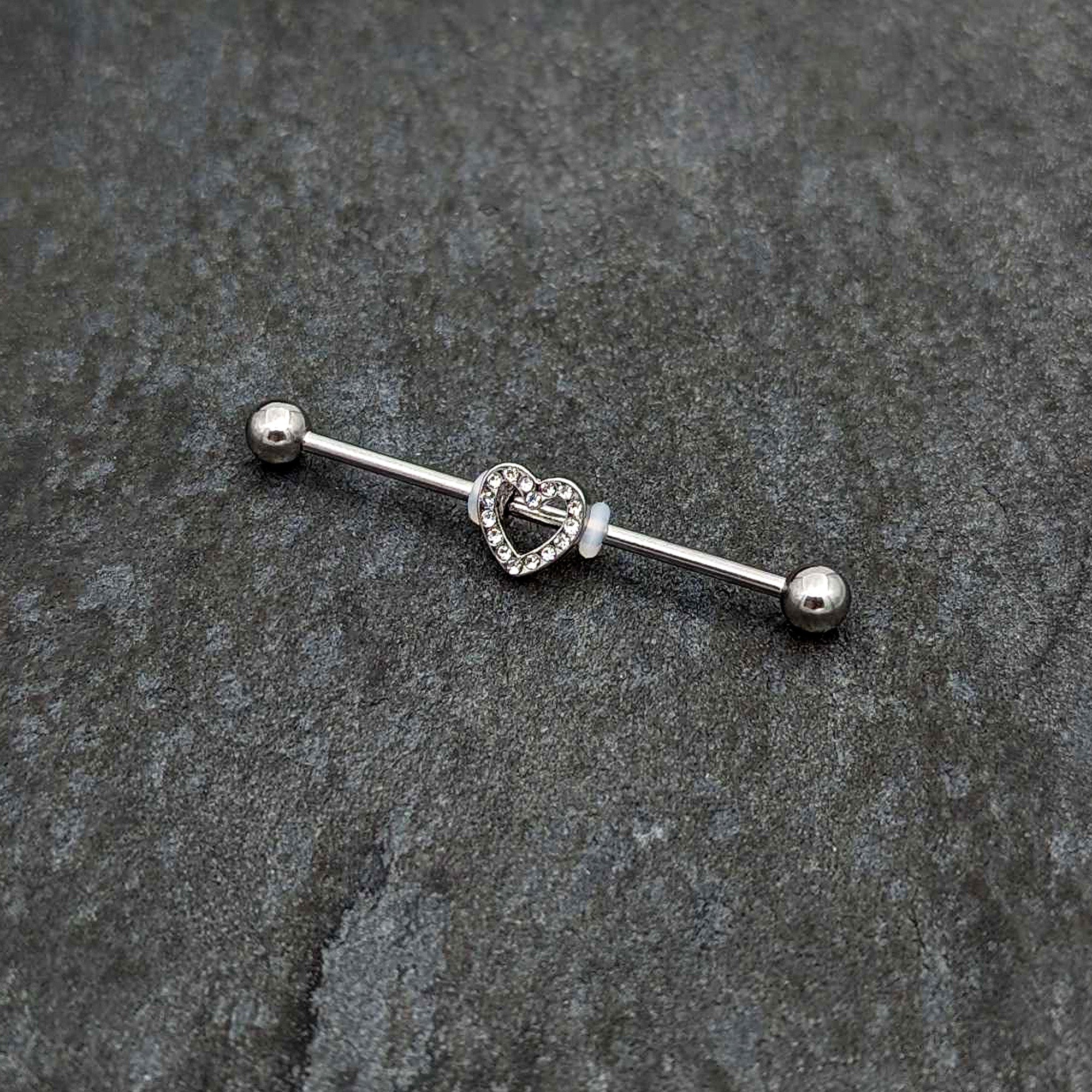 14 Gauge Clear Gem Open Heart Valentine Industrial Barbell 38mm