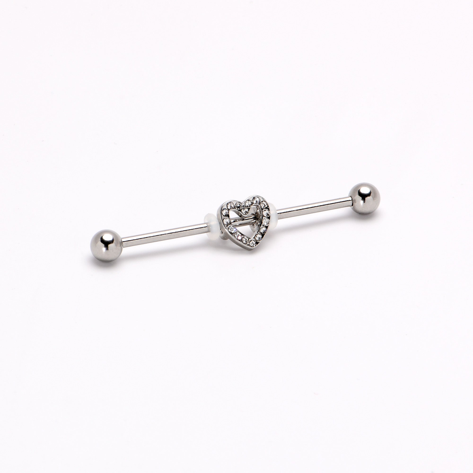 14 Gauge Clear Gem Open Heart Valentine Industrial Barbell 38mm