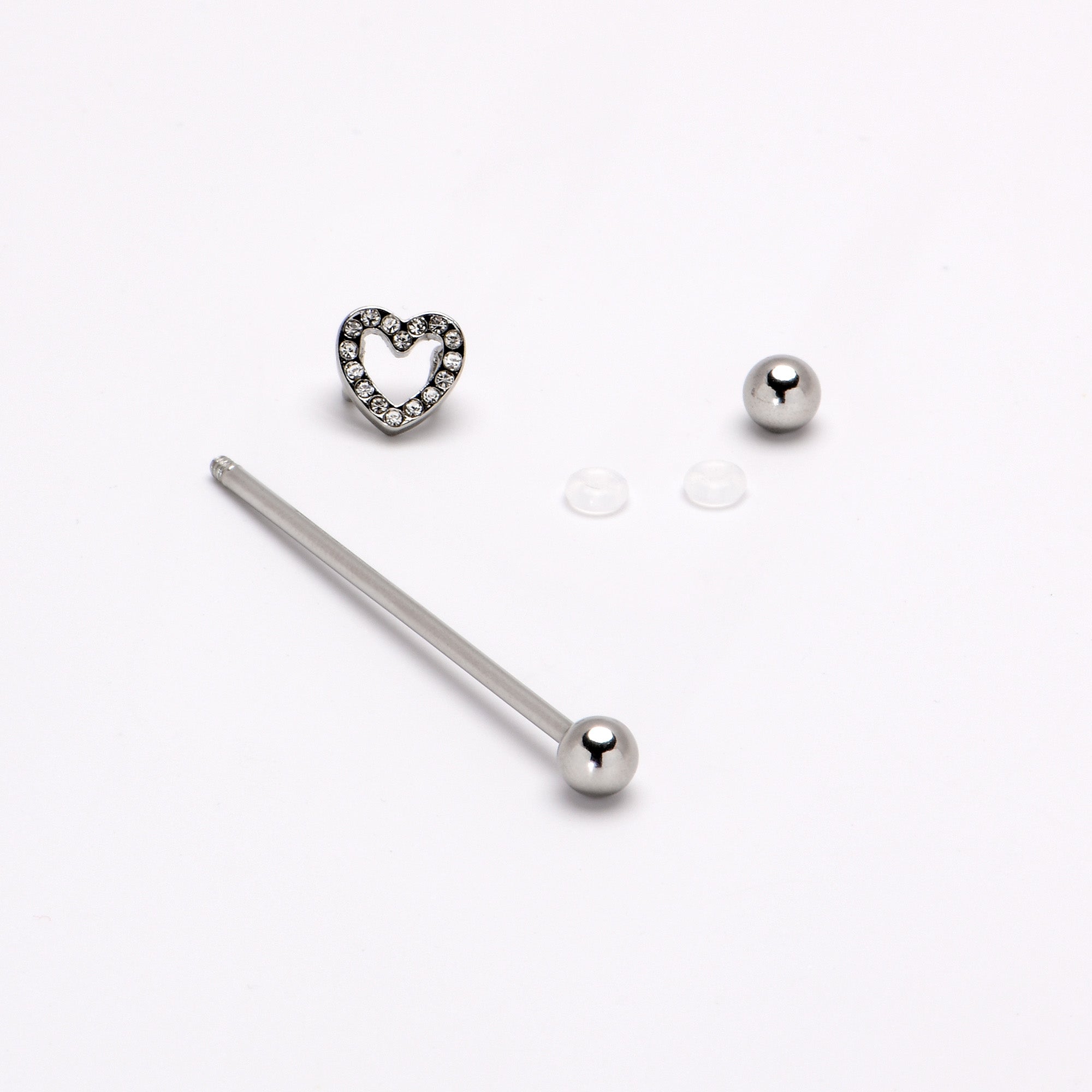 14 Gauge Clear Gem Open Heart Valentine Industrial Barbell 38mm