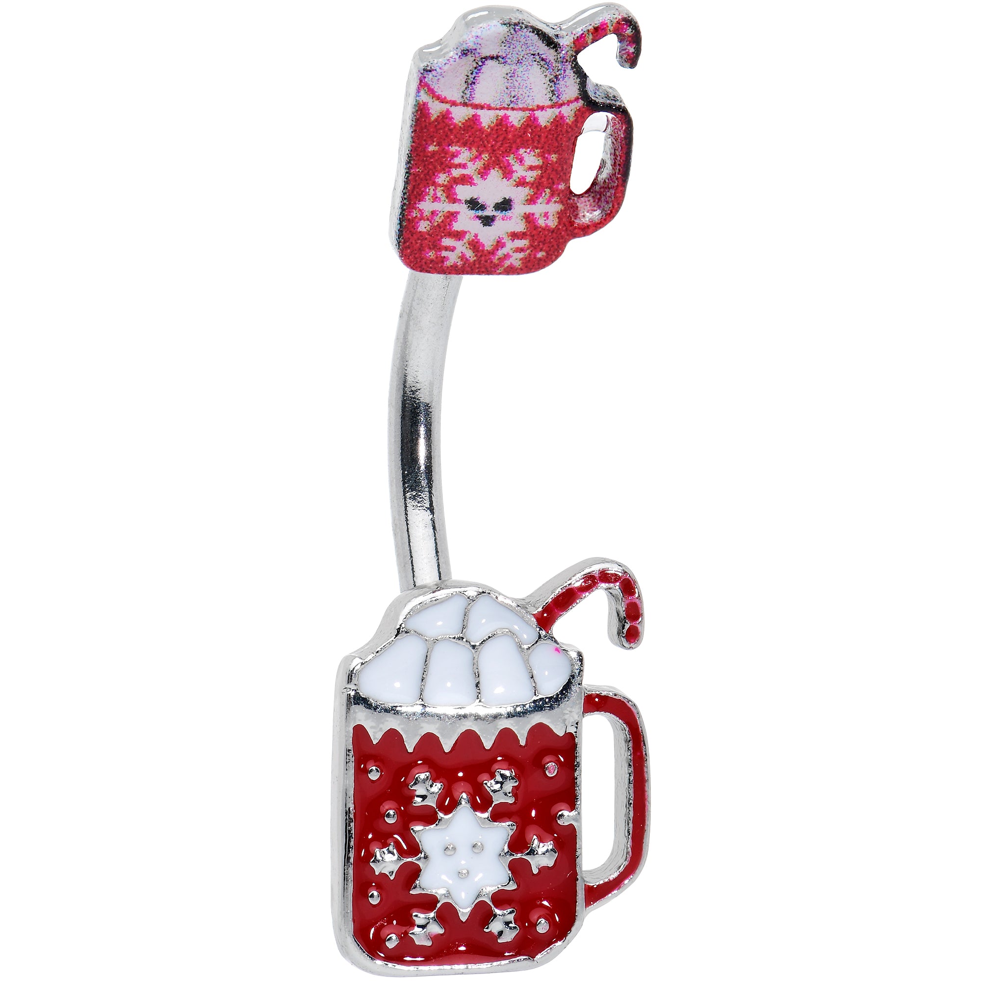 Sweet Red Hot Cocoa Marshmallow Holiday Double Mount Belly Ring