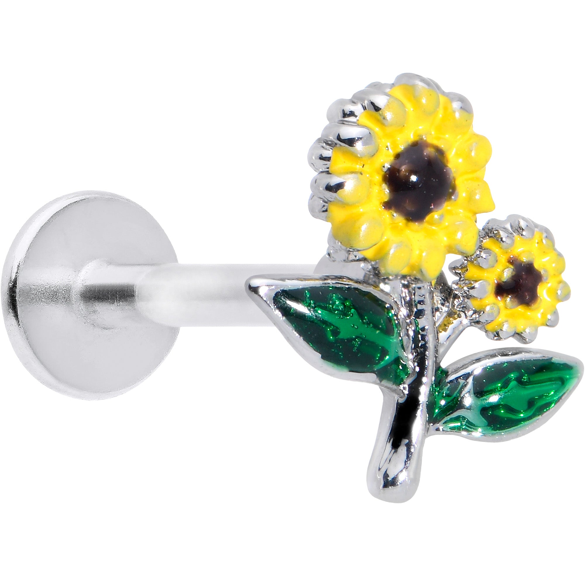 16 Gauge 5/16 Cheery Inlay Sunflowers Labret Monroe Tragus