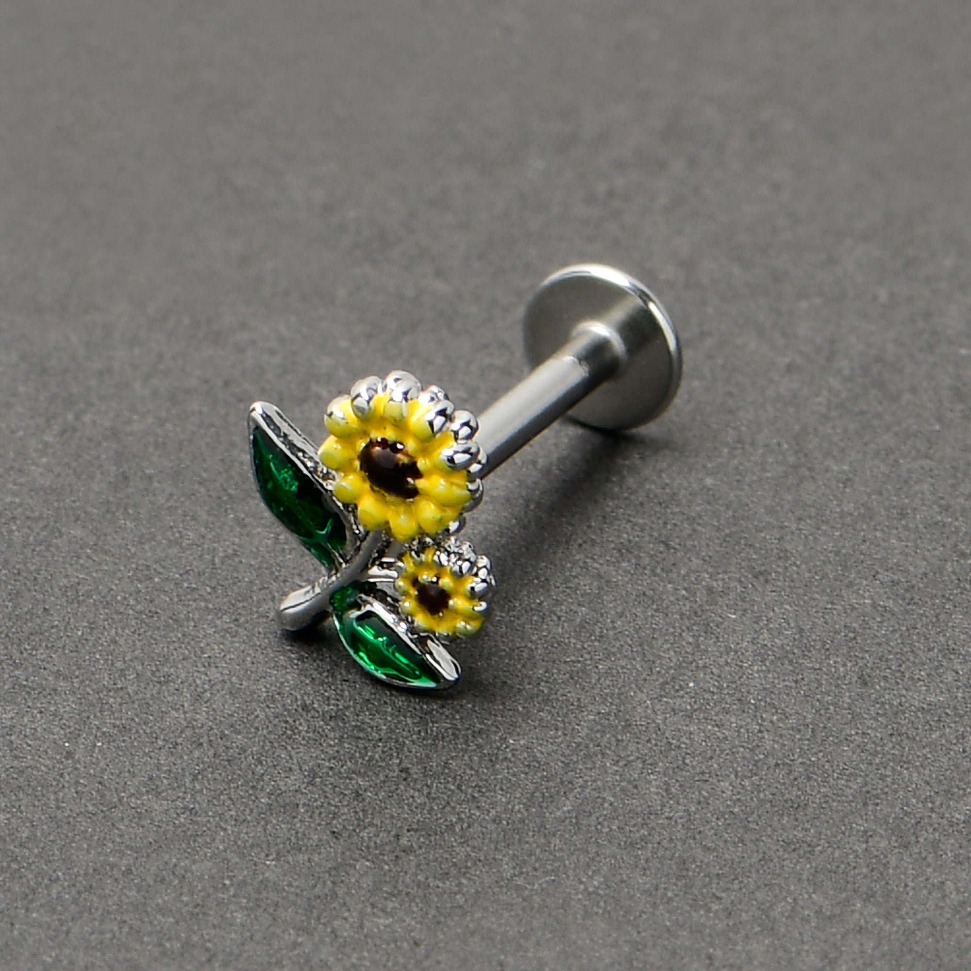 16 Gauge 5/16 Cheery Inlay Sunflowers Labret Monroe Tragus