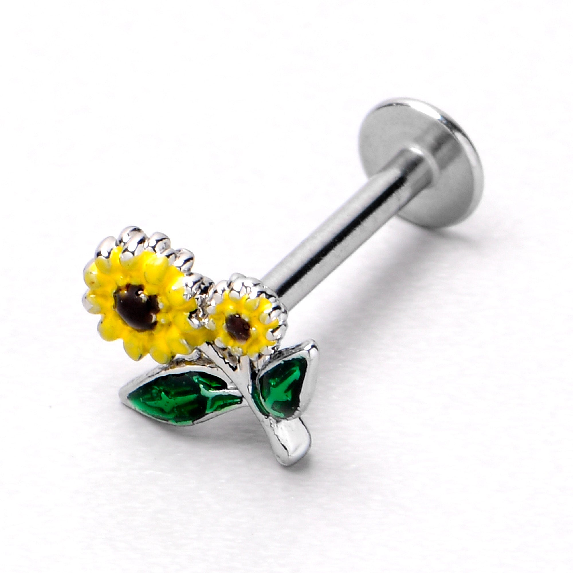 16 Gauge 5/16 Cheery Inlay Sunflowers Labret Monroe Tragus