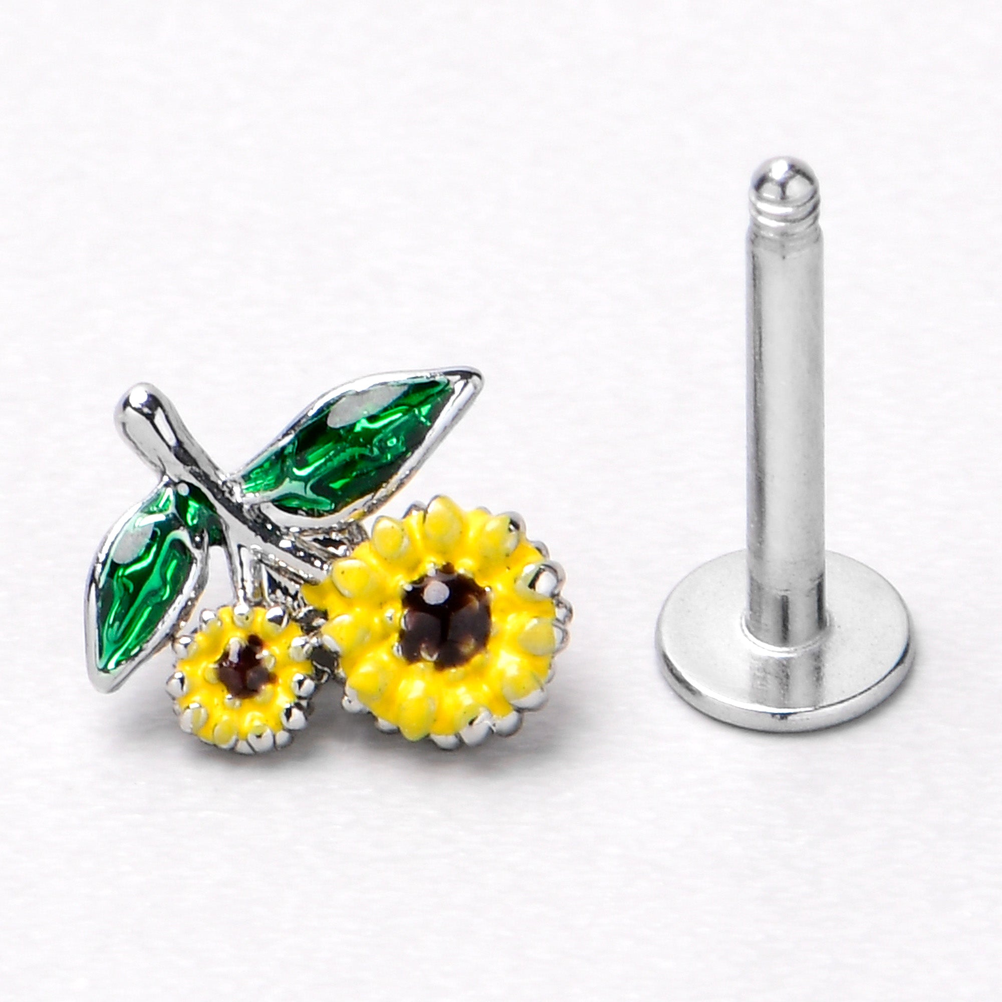 16 Gauge 5/16 Cheery Inlay Sunflowers Labret Monroe Tragus