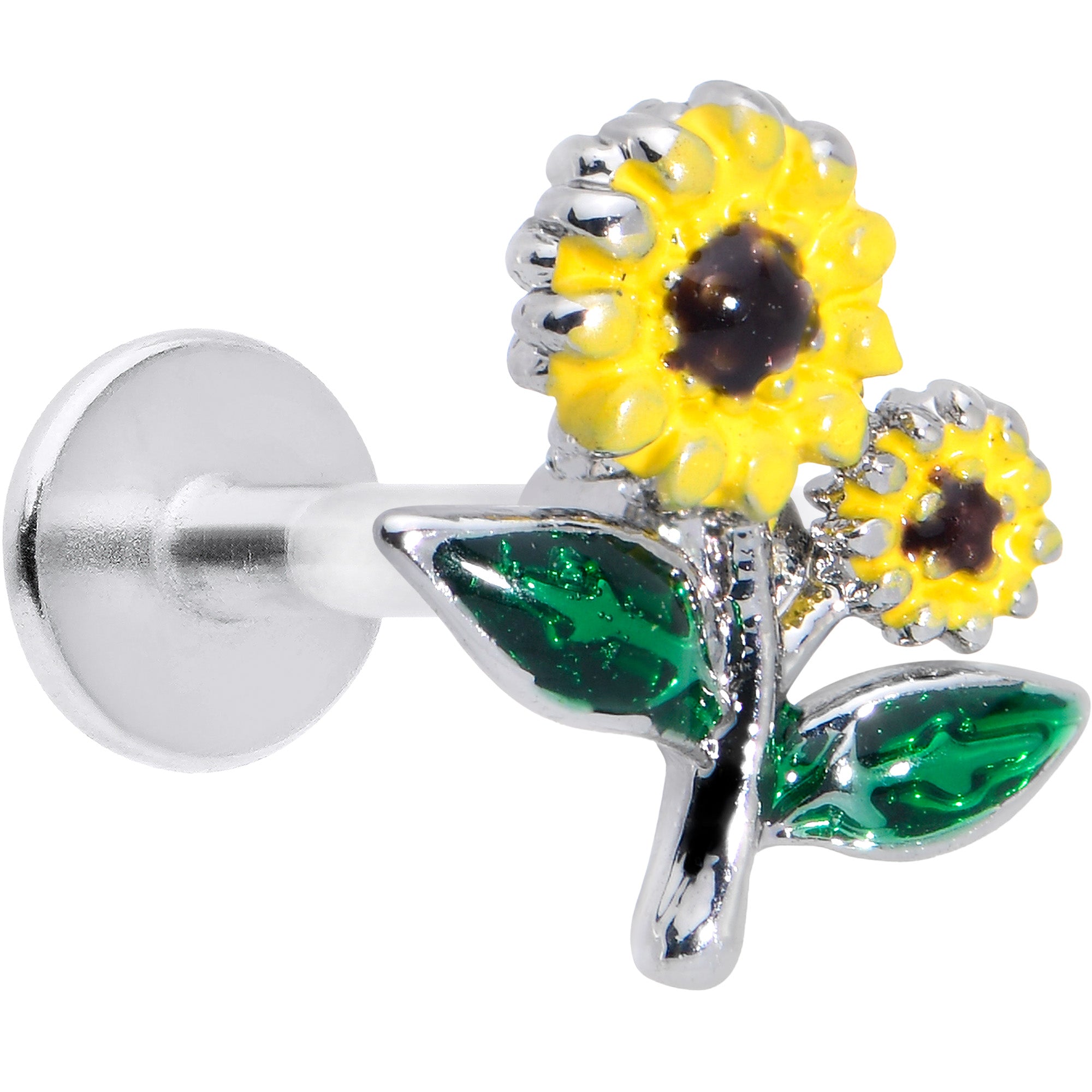 16 Gauge 1/4 Cheery Inlay Sunflowers Labret