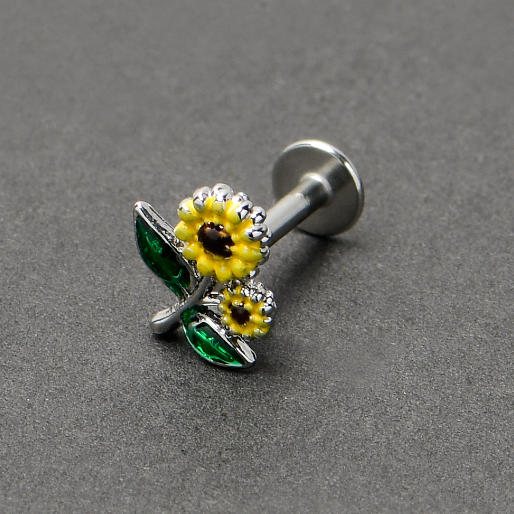 16 Gauge 1/4 Cheery Inlay Sunflowers Labret