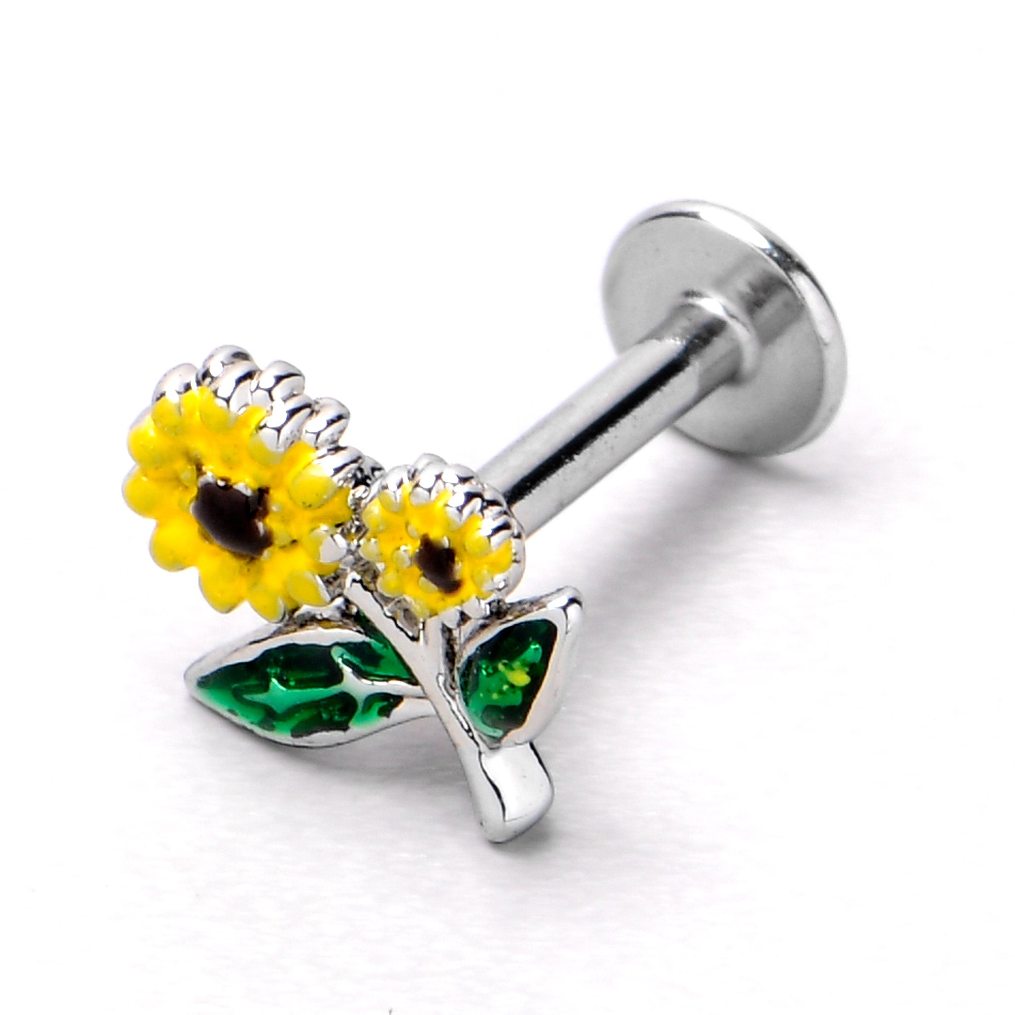 16 Gauge 1/4 Cheery Inlay Sunflowers Labret