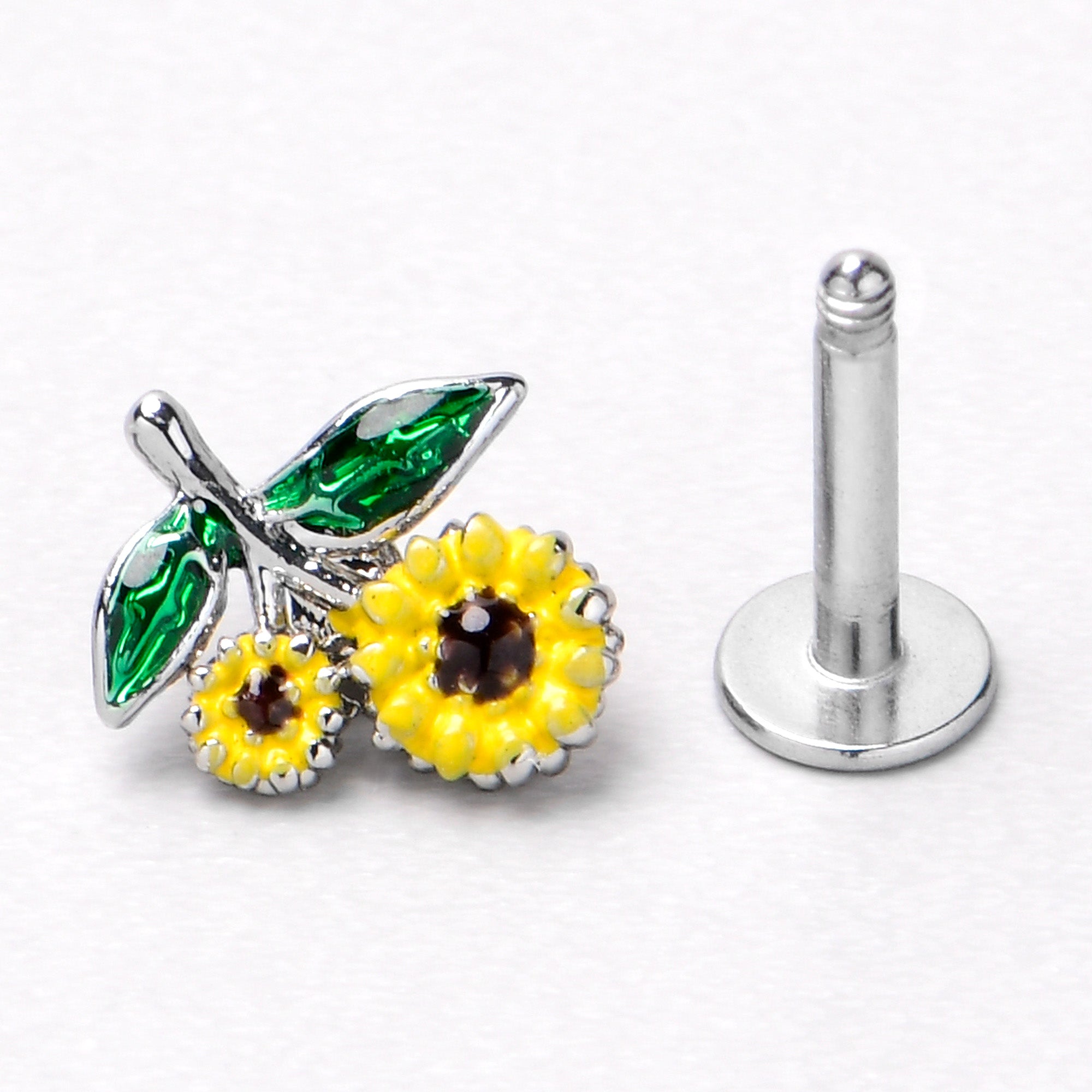 16 Gauge 1/4 Cheery Inlay Sunflowers Labret