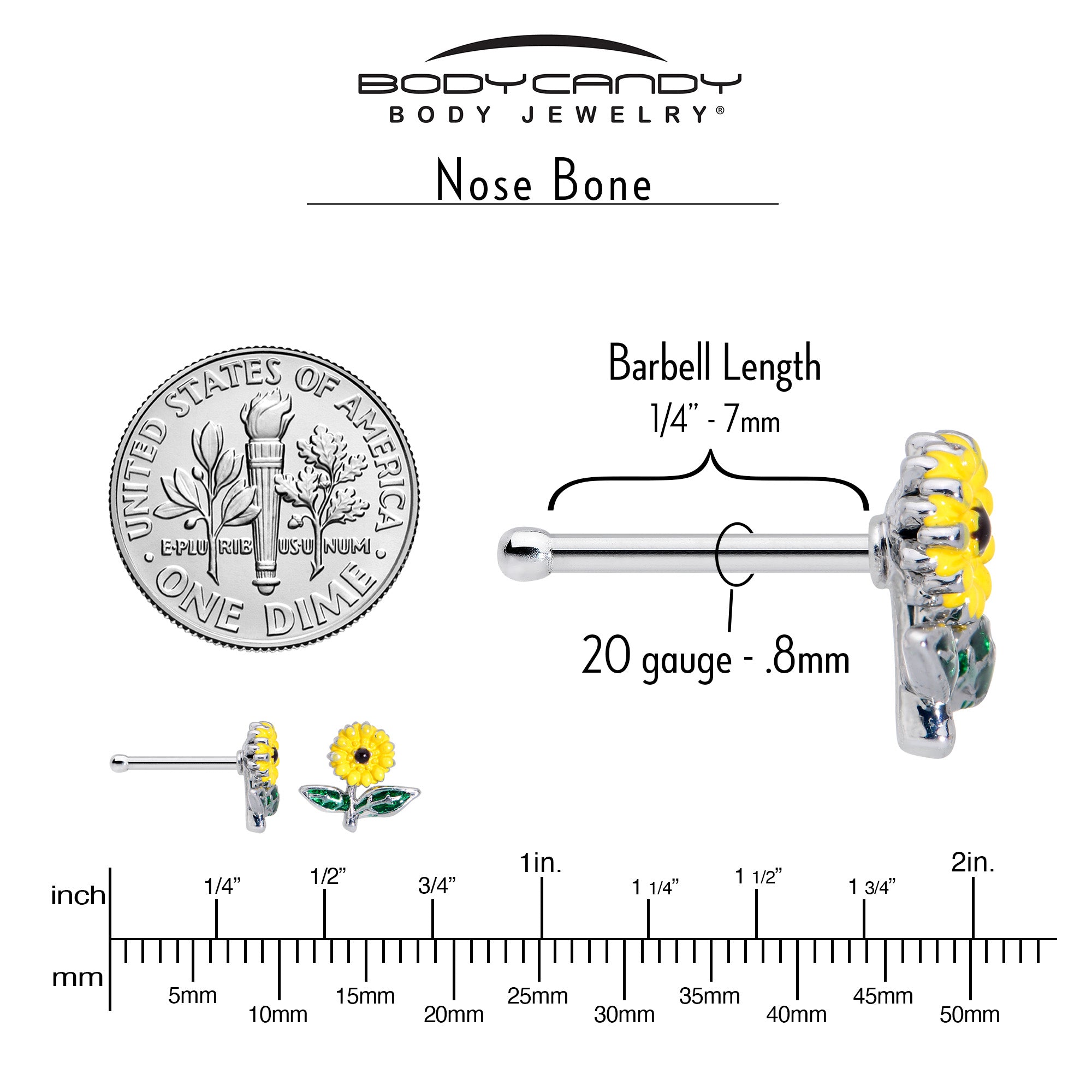 20 Gauge 1/4 Cheery Inlay Sunflower Nose Bone