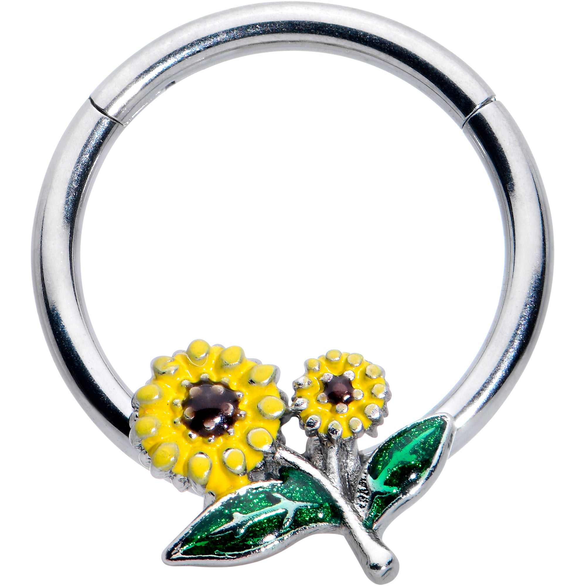 16 Gauge 3/8 Cheery Inlay Sunflowers Hinged Segment Ring