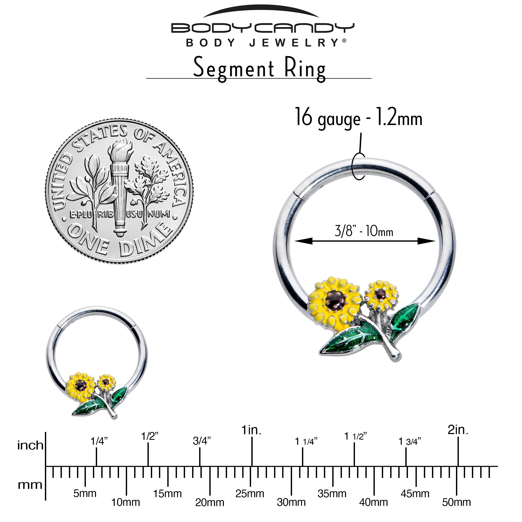 16 Gauge 3/8 Cheery Inlay Sunflowers Hinged Segment Ring