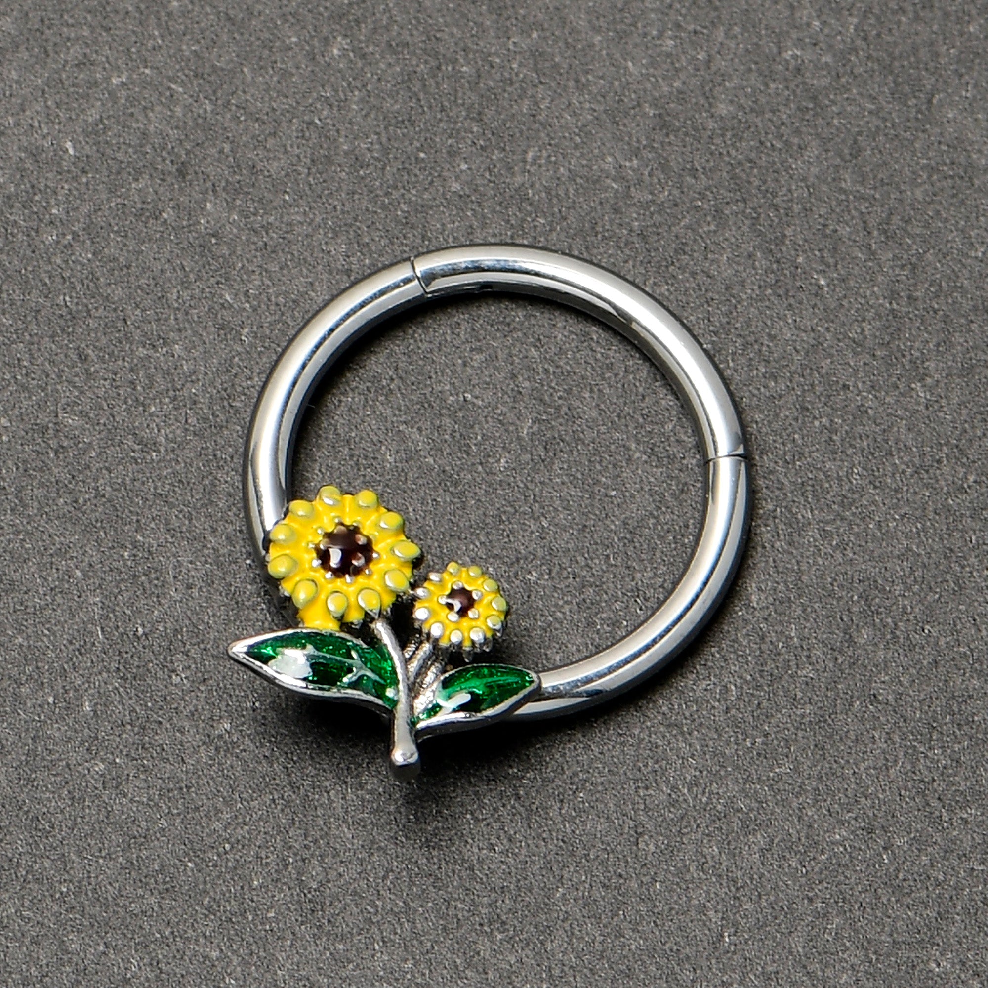 16 Gauge 3/8 Cheery Inlay Sunflowers Hinged Segment Ring