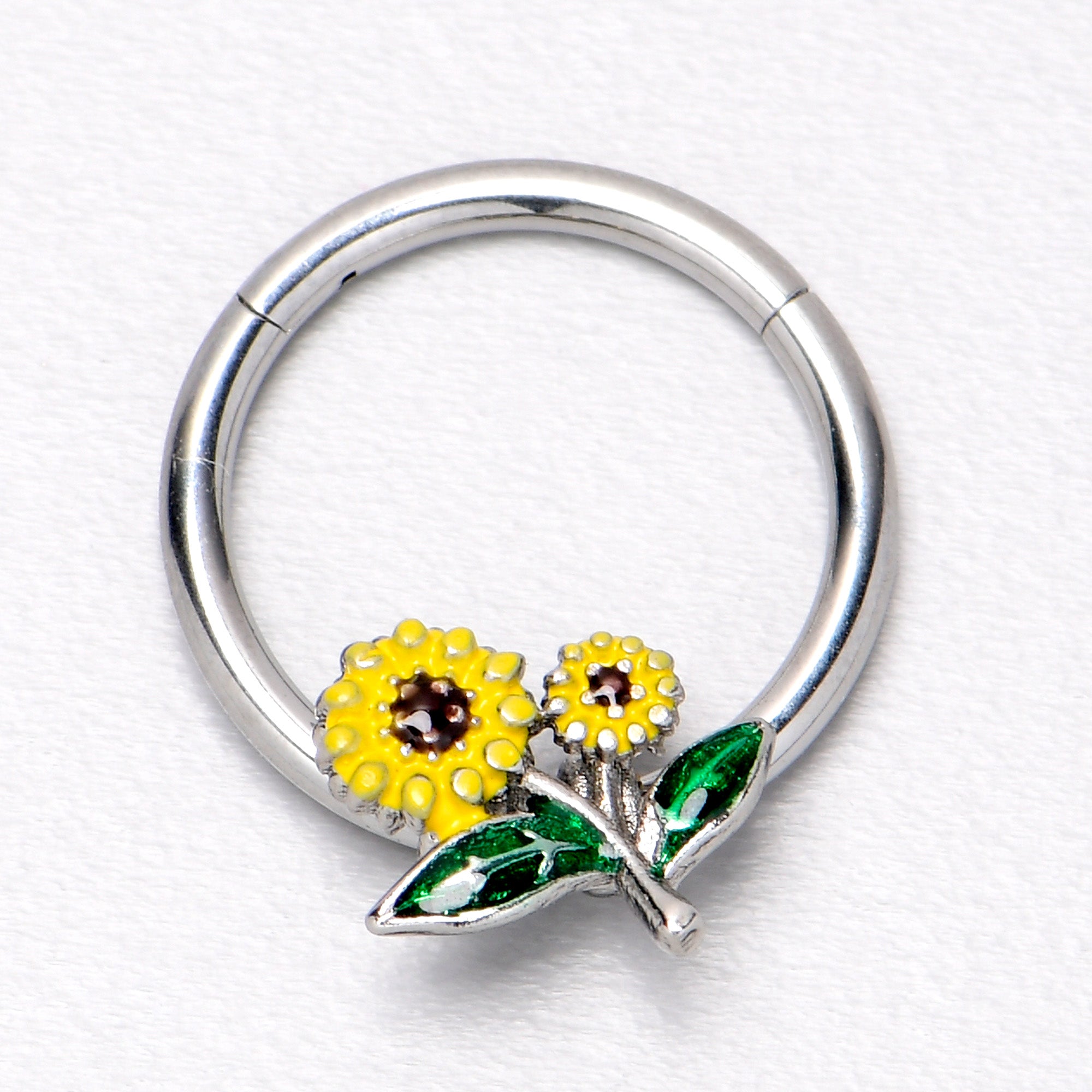 16 Gauge 3/8 Cheery Inlay Sunflowers Hinged Segment Ring