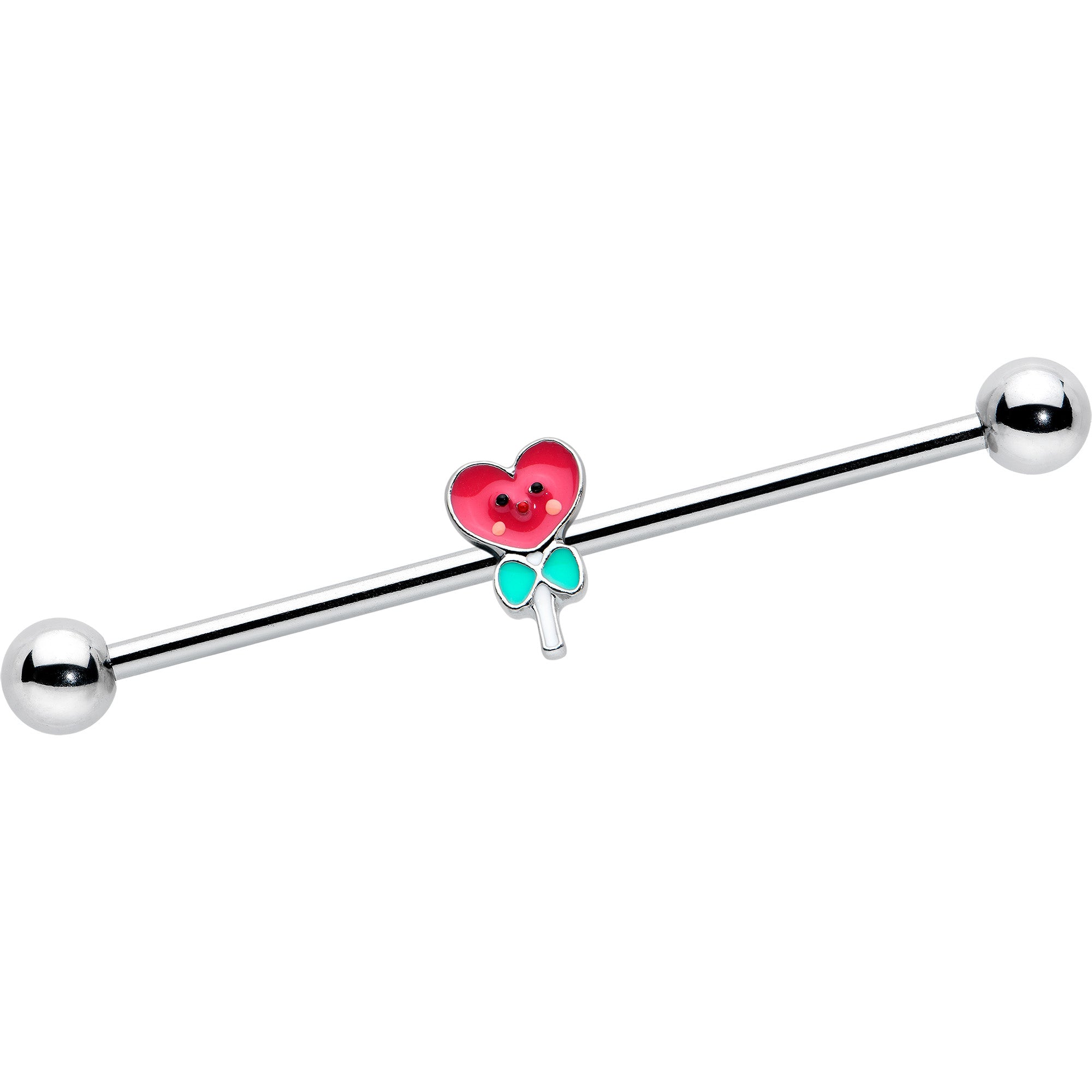 14 Gauge Sweet Happy Heart Lollipop Industrial Barbell 38mm