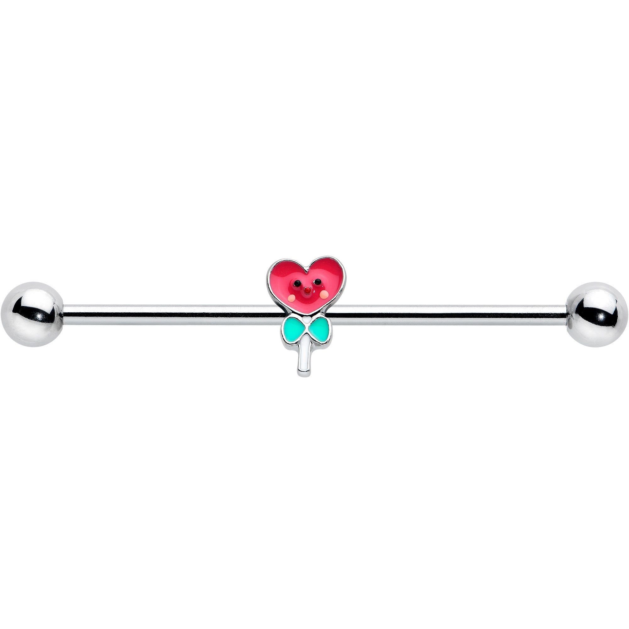 14 Gauge Sweet Happy Heart Lollipop Industrial Barbell 38mm