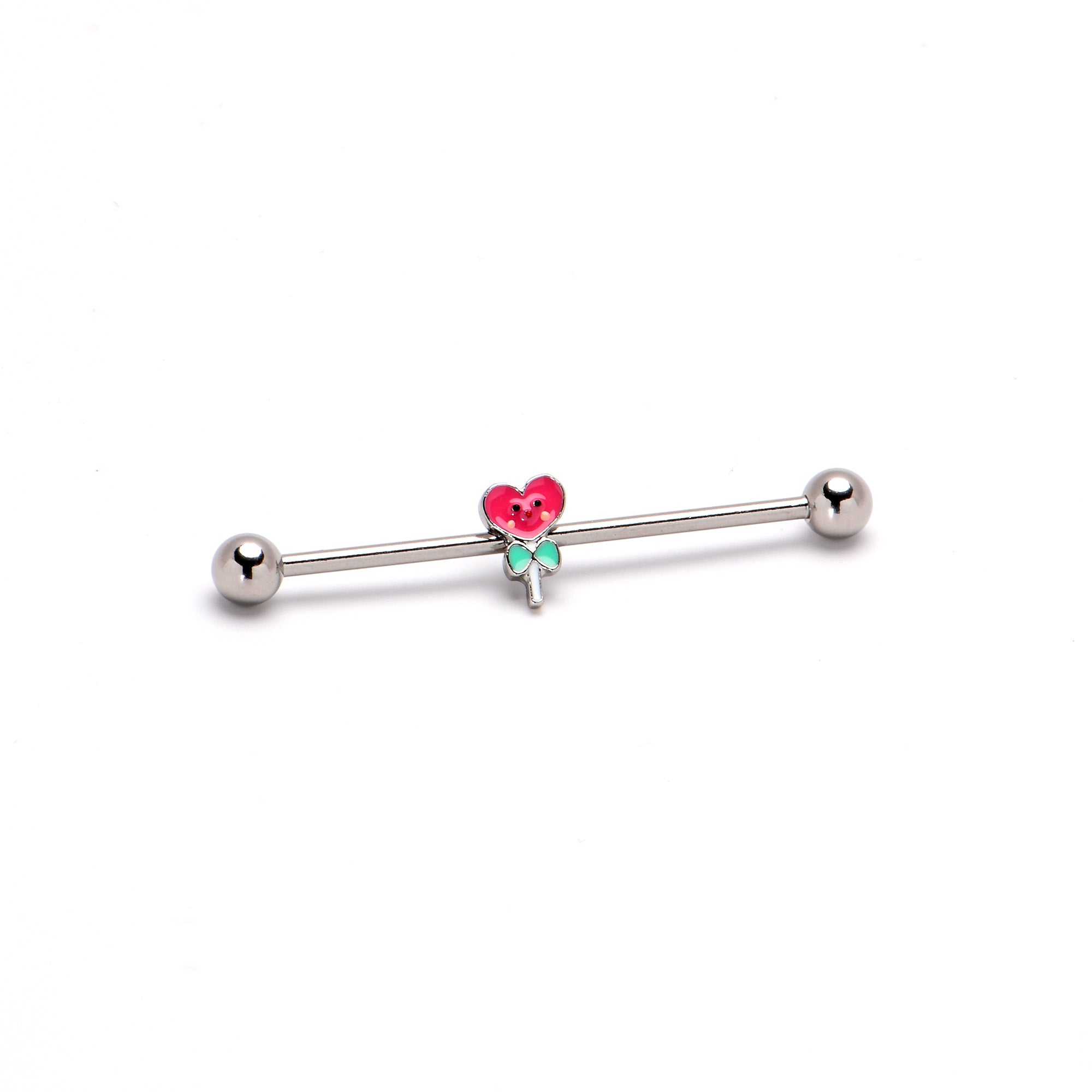 14 Gauge Sweet Happy Heart Lollipop Industrial Barbell 38mm