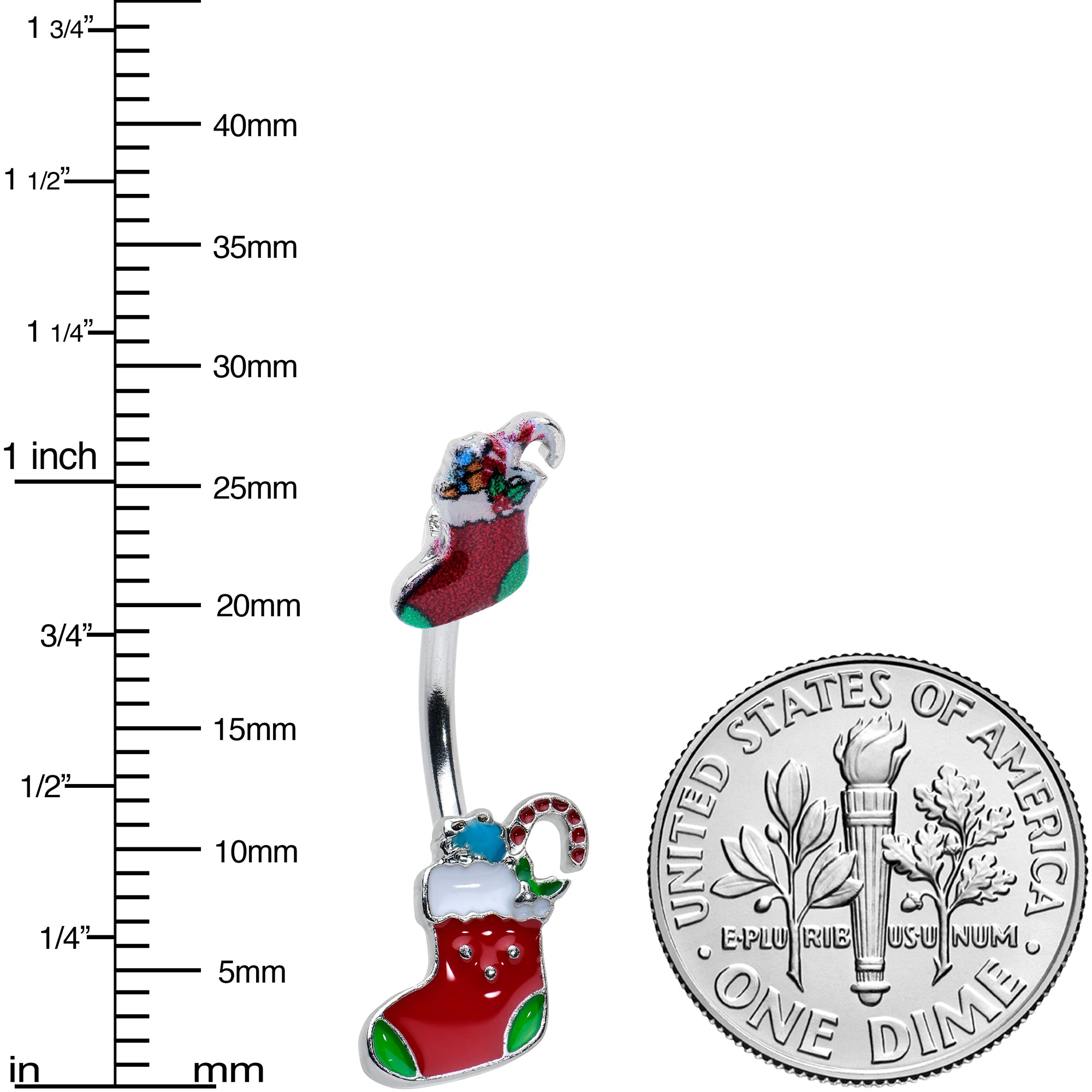 Merry Christmas Stockings Red Green Double Mount Belly Ring