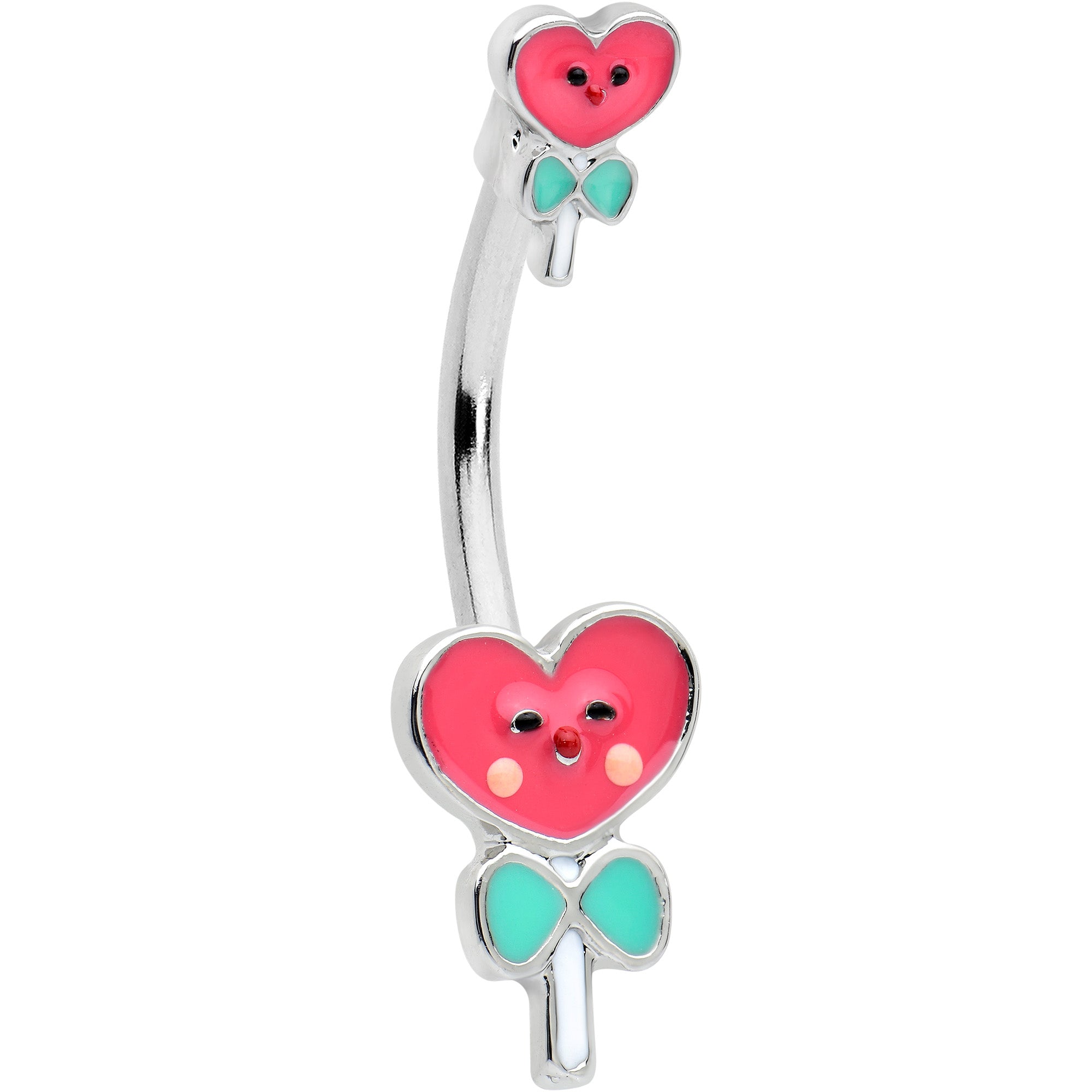 Sweet Happy Heart Lollipop Valentine Double Mount Belly Ring