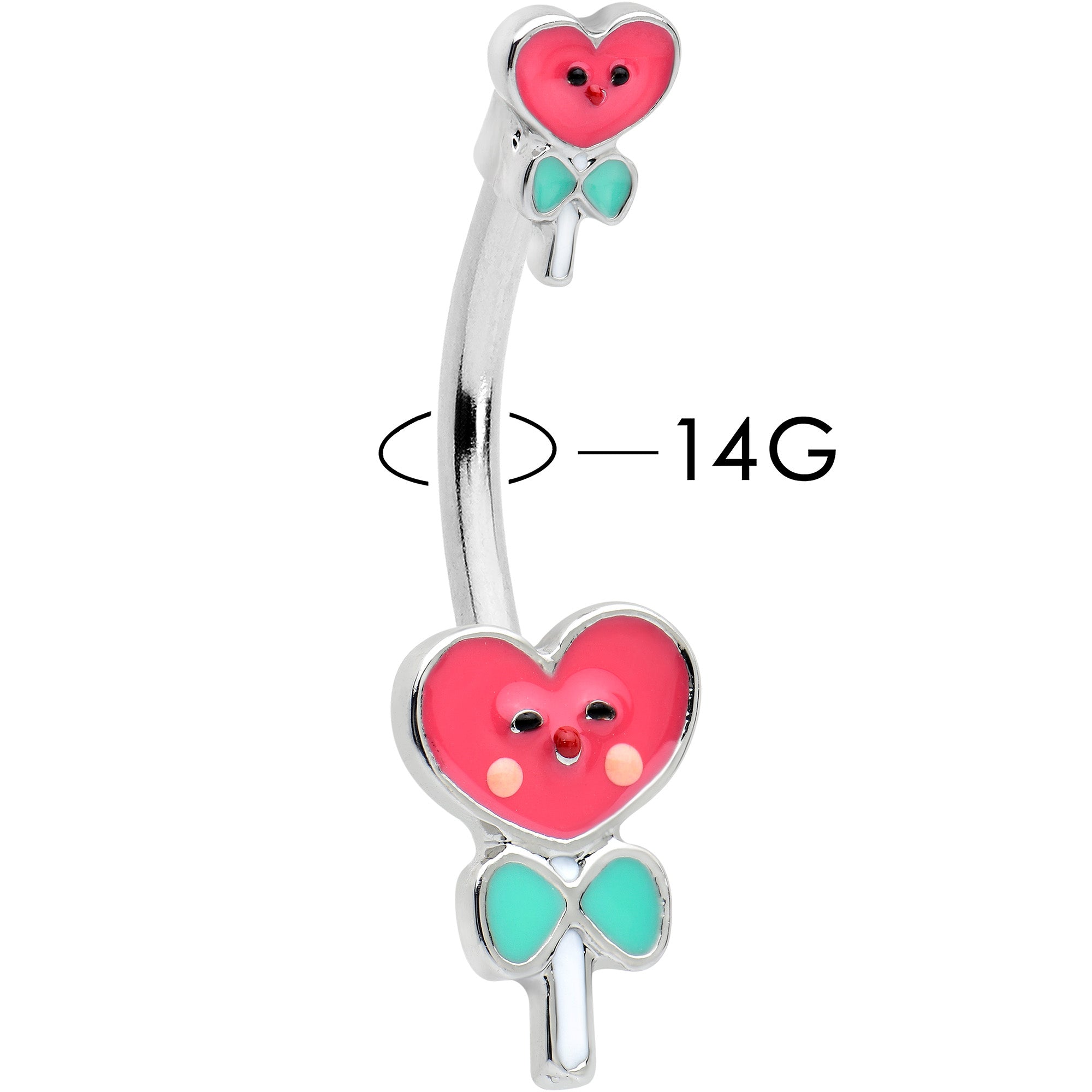 Sweet Happy Heart Lollipop Valentine Double Mount Belly Ring