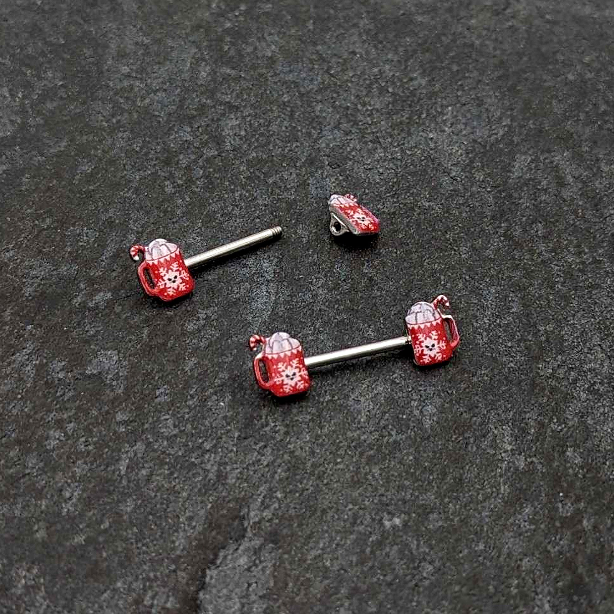 14 Gauge 9/16 Sweet Hot Cocoa Holiday Barbell Holiday Nipple Ring Set