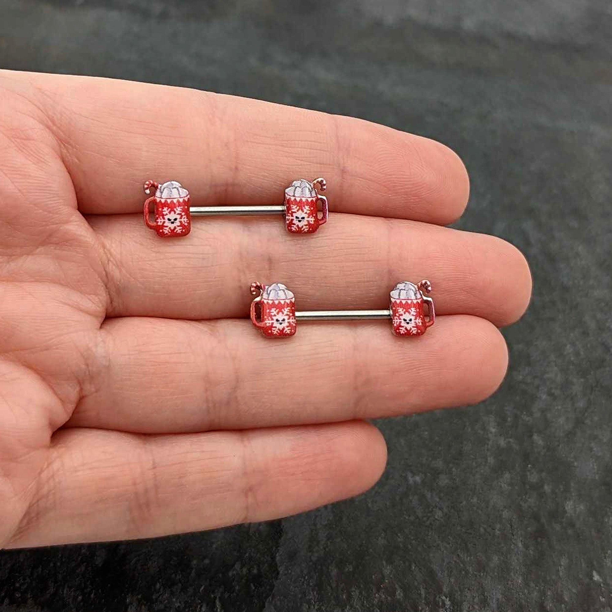 14 Gauge 9/16 Sweet Hot Cocoa Holiday Barbell Holiday Nipple Ring Set