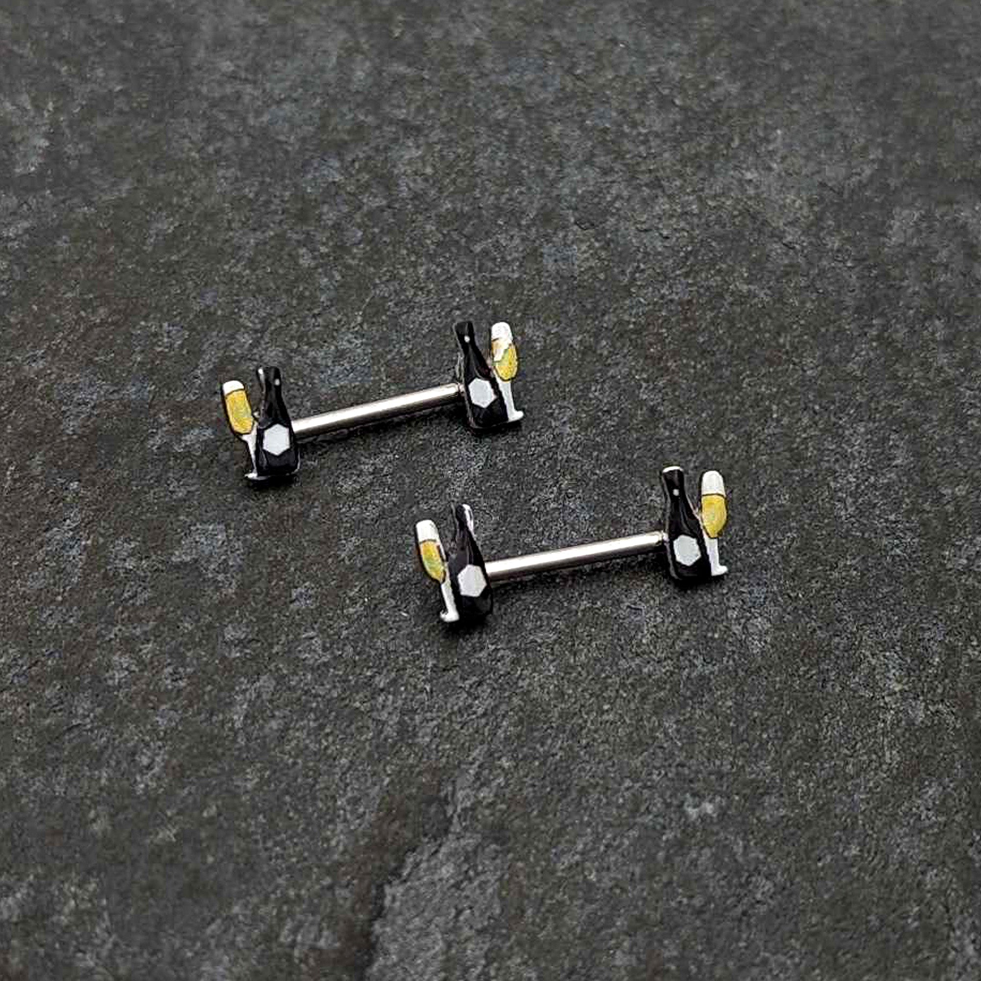 14 Gauge 9/16 Champagne Bottle Flute Yellow Barbell Nipple Ring Set