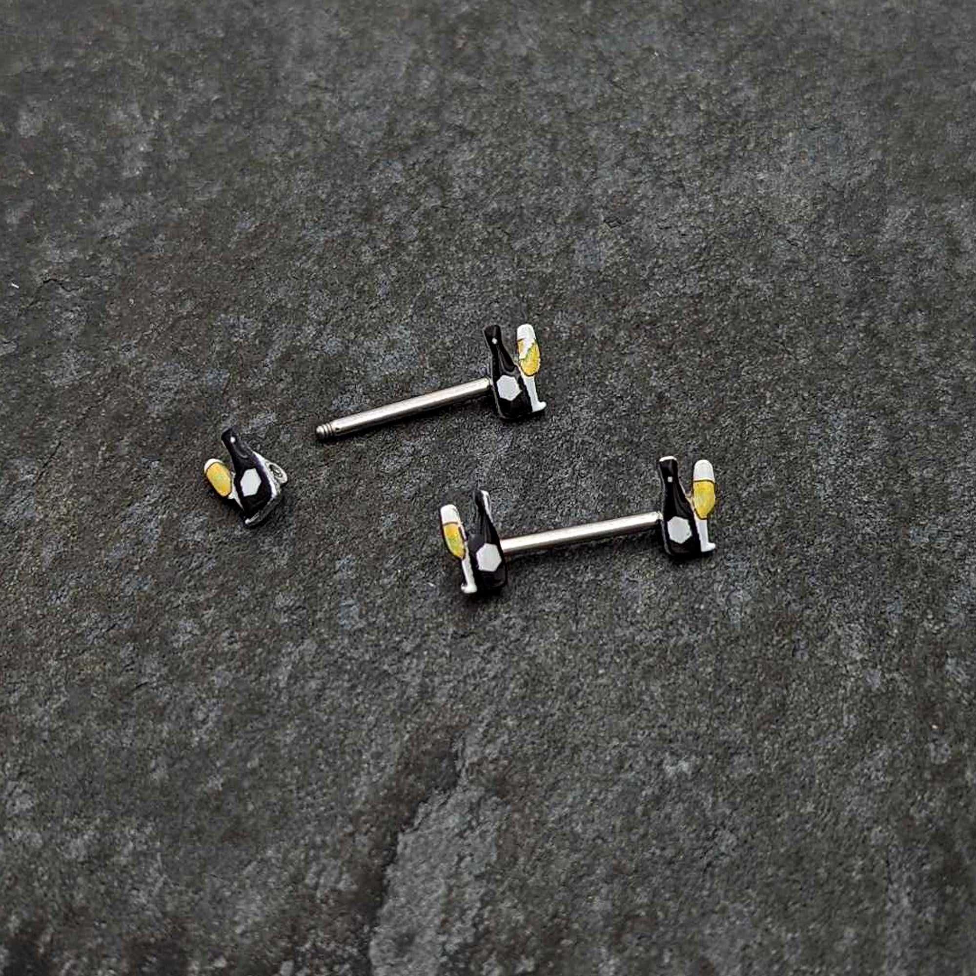 14 Gauge 9/16 Champagne Bottle Flute Yellow Barbell Nipple Ring Set