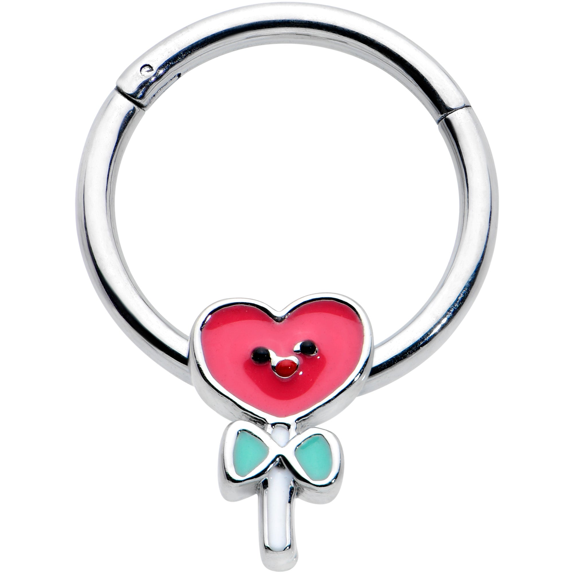 16 Gauge 3/8 Sweet Happy Heart Lollipop Hinged Segment Ring