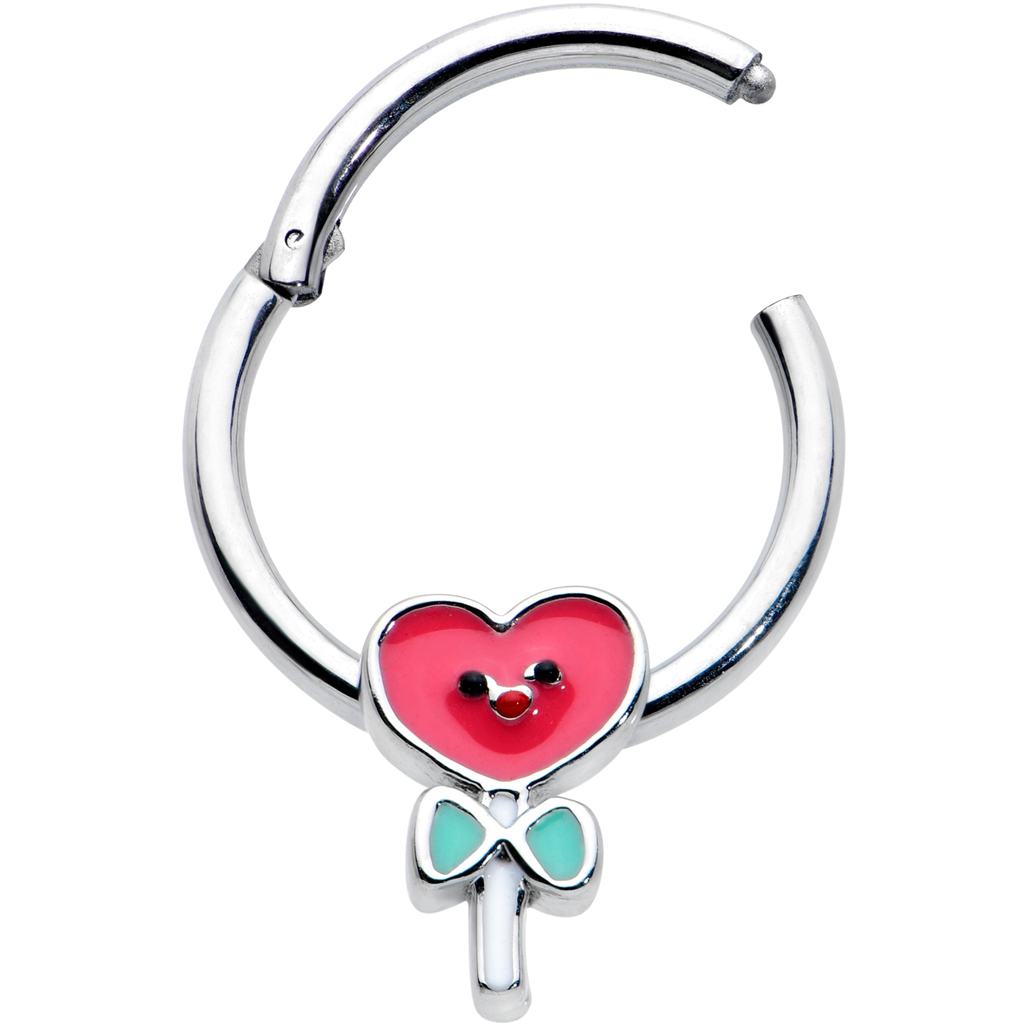 16 Gauge 3/8 Sweet Happy Heart Lollipop Hinged Segment Ring