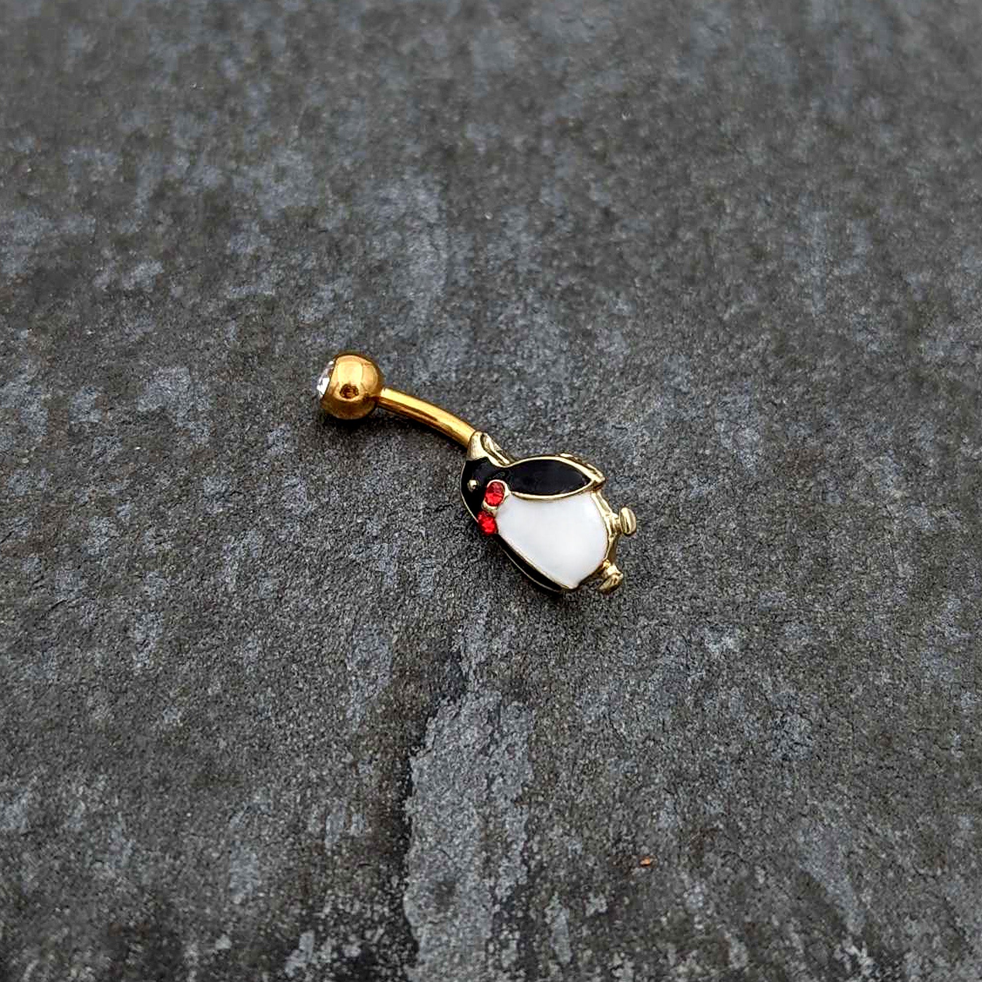 Clear Red Gem Gold Tone Bow Tie Penguin Holiday Belly Ring