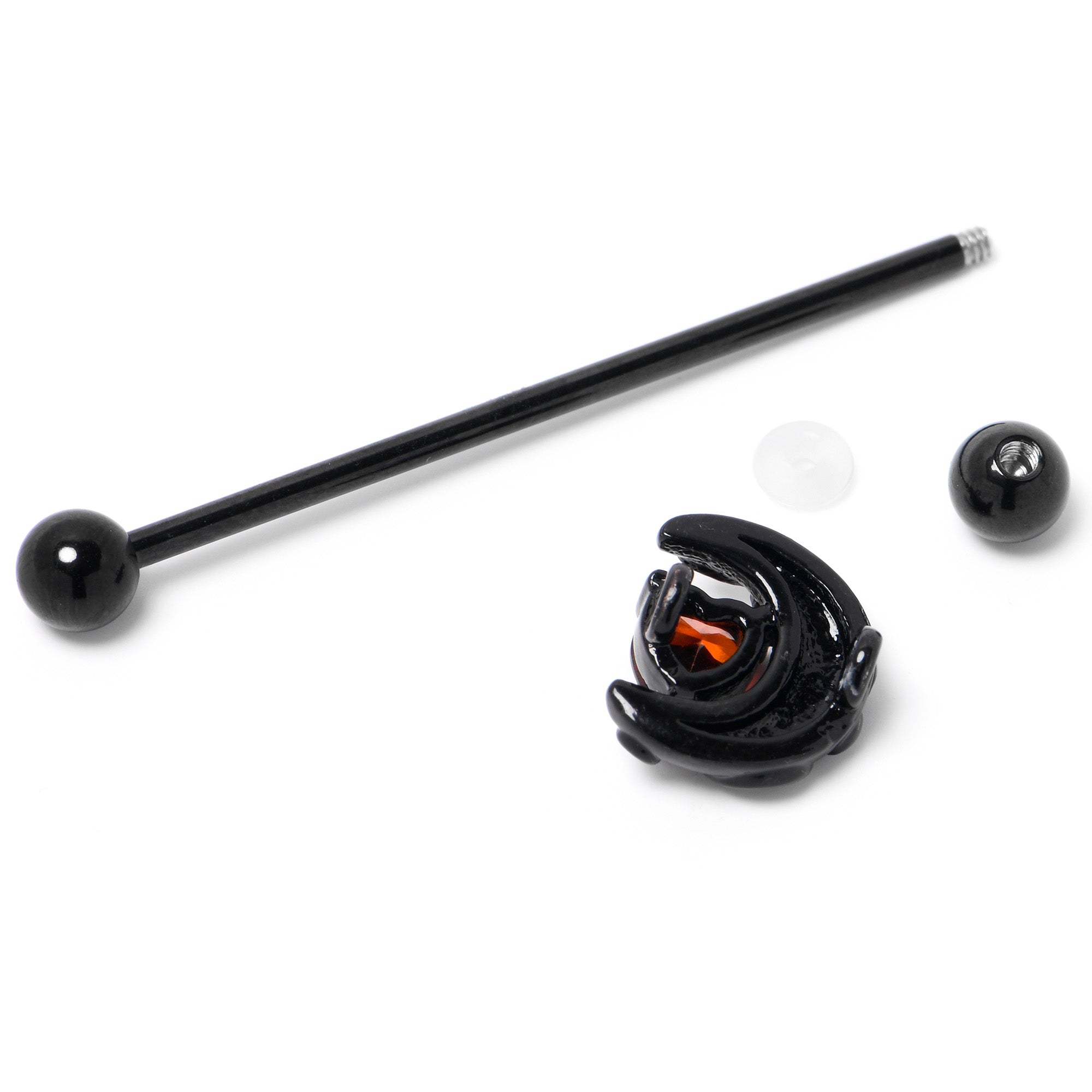 14 Gauge Red CZ Gem Black Scroll Moon Heart Industrial Barbell 38mm