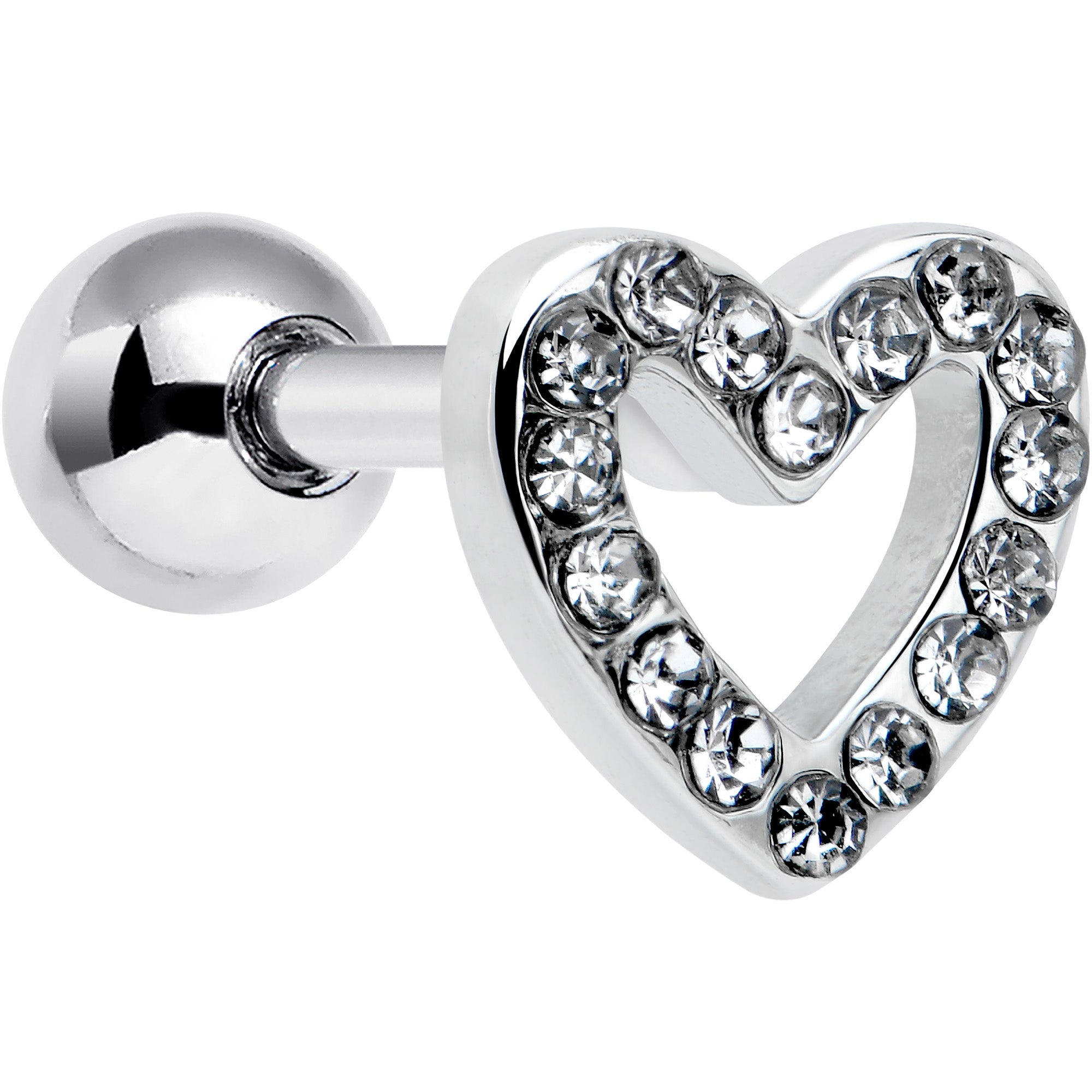 16 Gauge 1/4 Clear Gem Open Heart Valentine Cartilage Tragus Earring