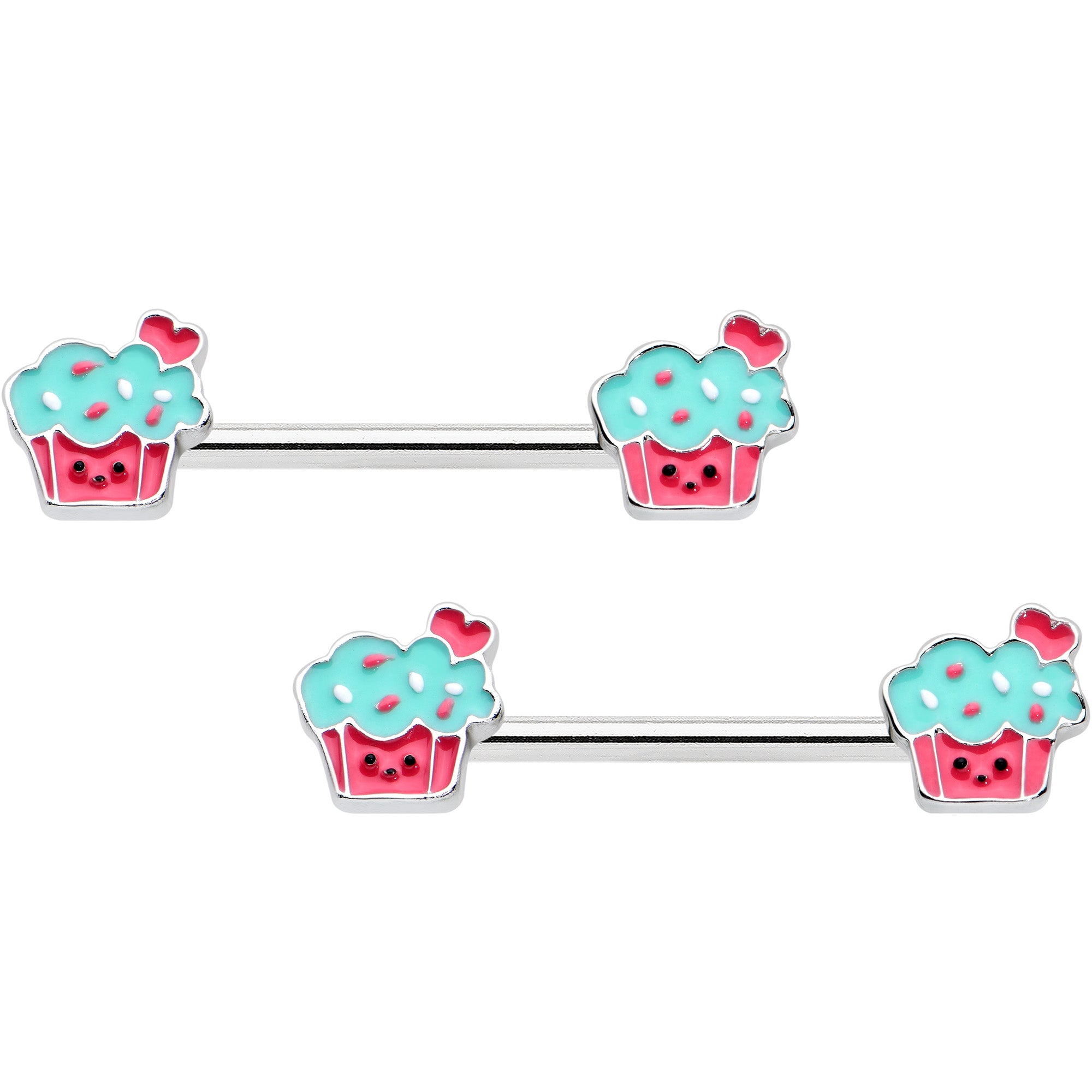 14 Gauge 9/16 Sweet Happy Cupcake Barbell Nipple Ring Set