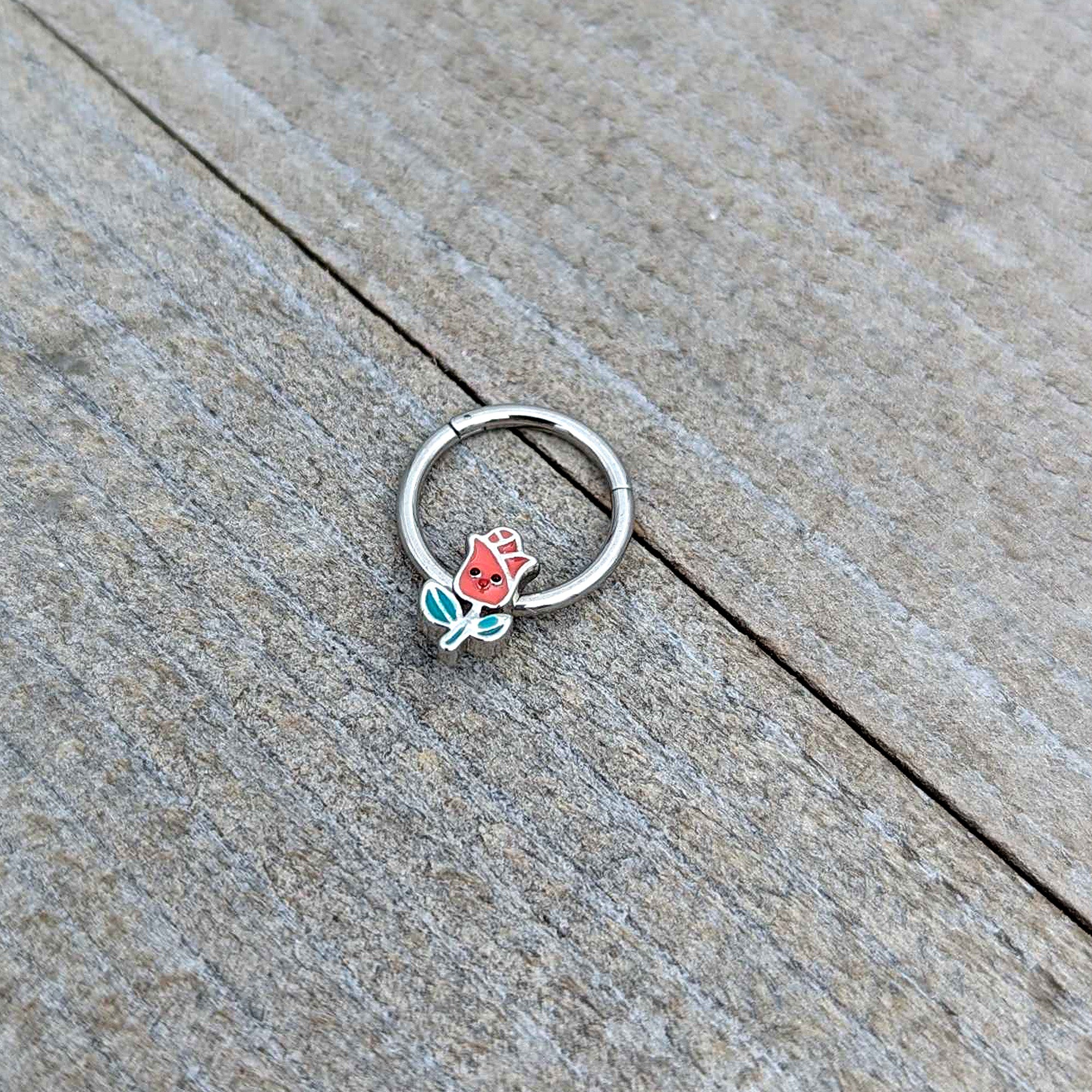 16 Gauge 3/8 Sweet Happy Rose Flower Hinged Segment Ring