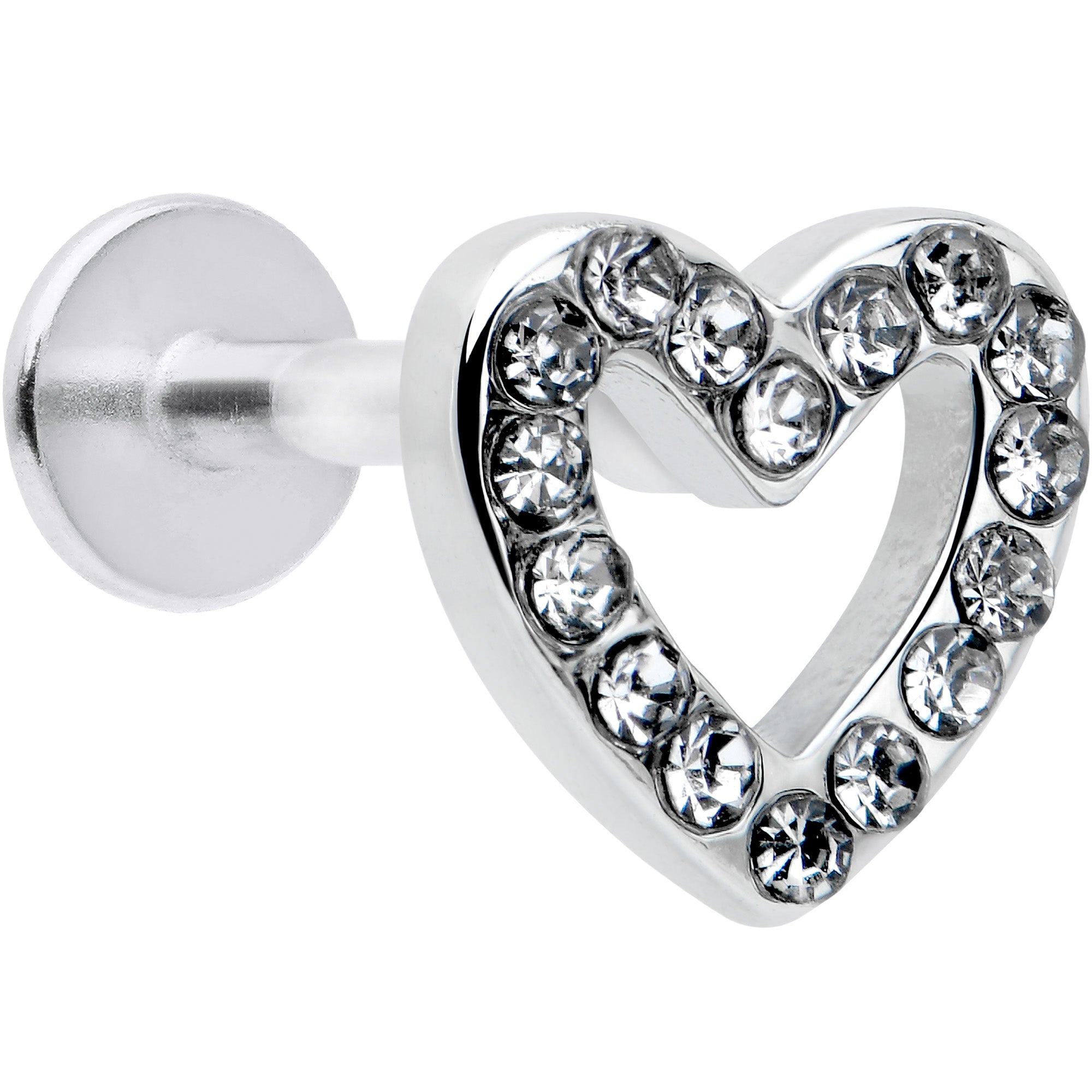 16 Gauge 5/16 Clear Gem Open Heart Valentine Labret Monroe Tragus