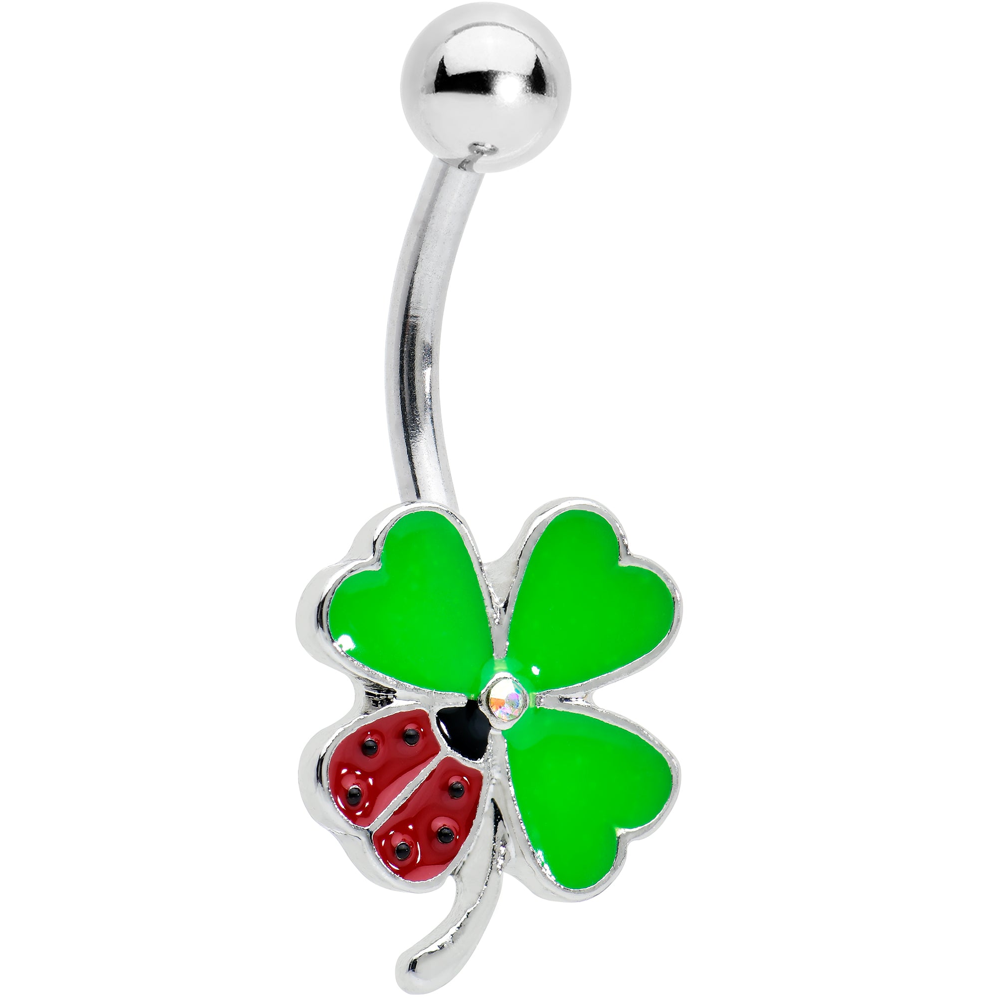 Ladybug Shamrock St Patricks Day Belly Ring