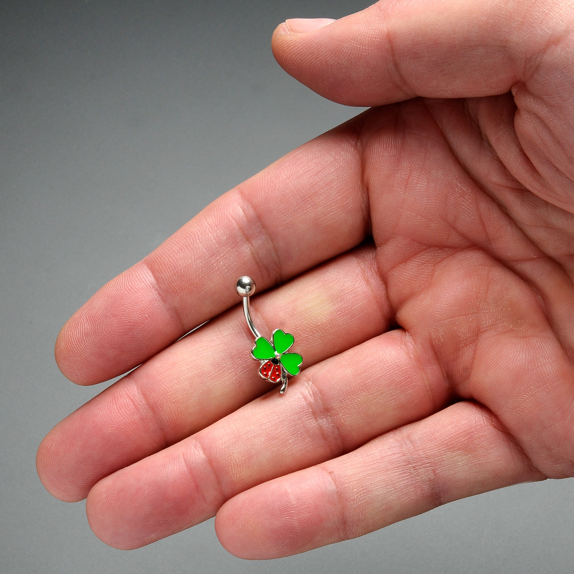 Ladybug Shamrock St Patricks Day Belly Ring