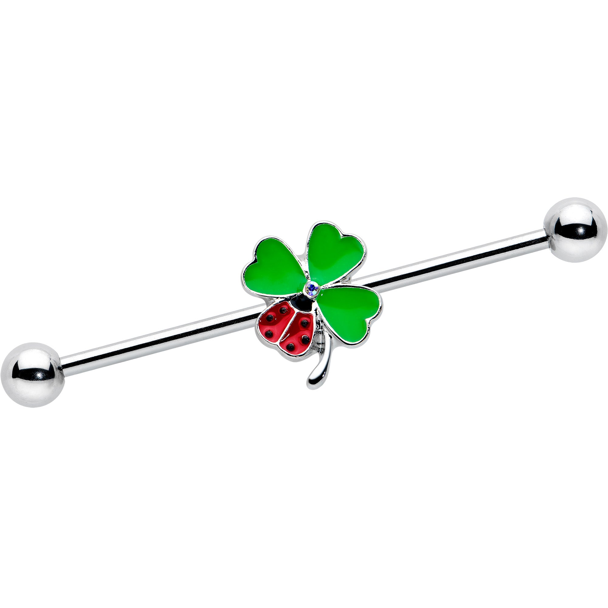 14 Gauge Ladybug Shamrock St Patricks Day Industrial Barbell 38mm