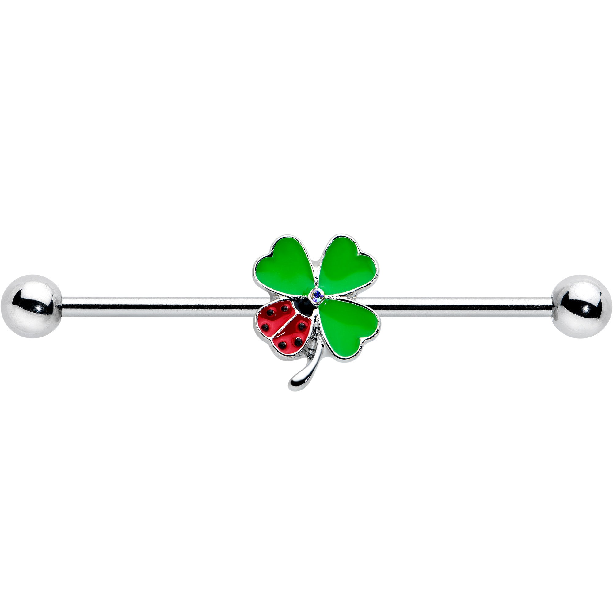 14 Gauge Ladybug Shamrock St Patricks Day Industrial Barbell 38mm