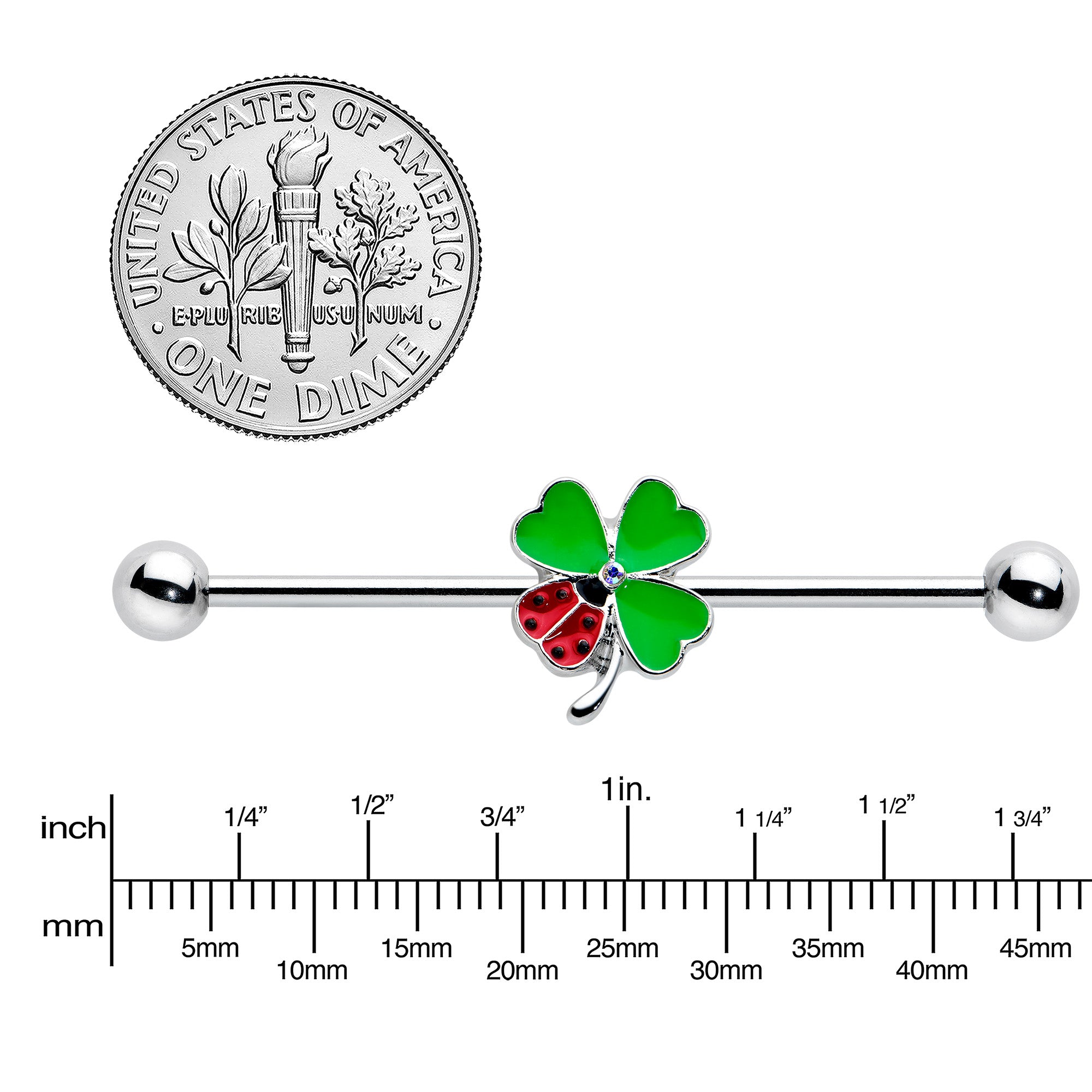 14 Gauge Ladybug Shamrock St Patricks Day Industrial Barbell 38mm